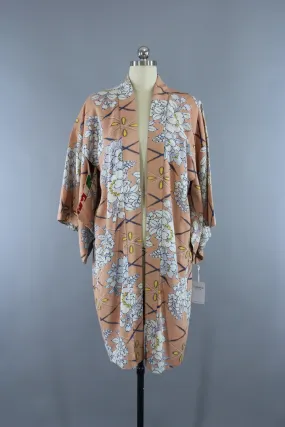 1930s Vintage Haori Kimono Jacket in Blush Tan & White Floral Print