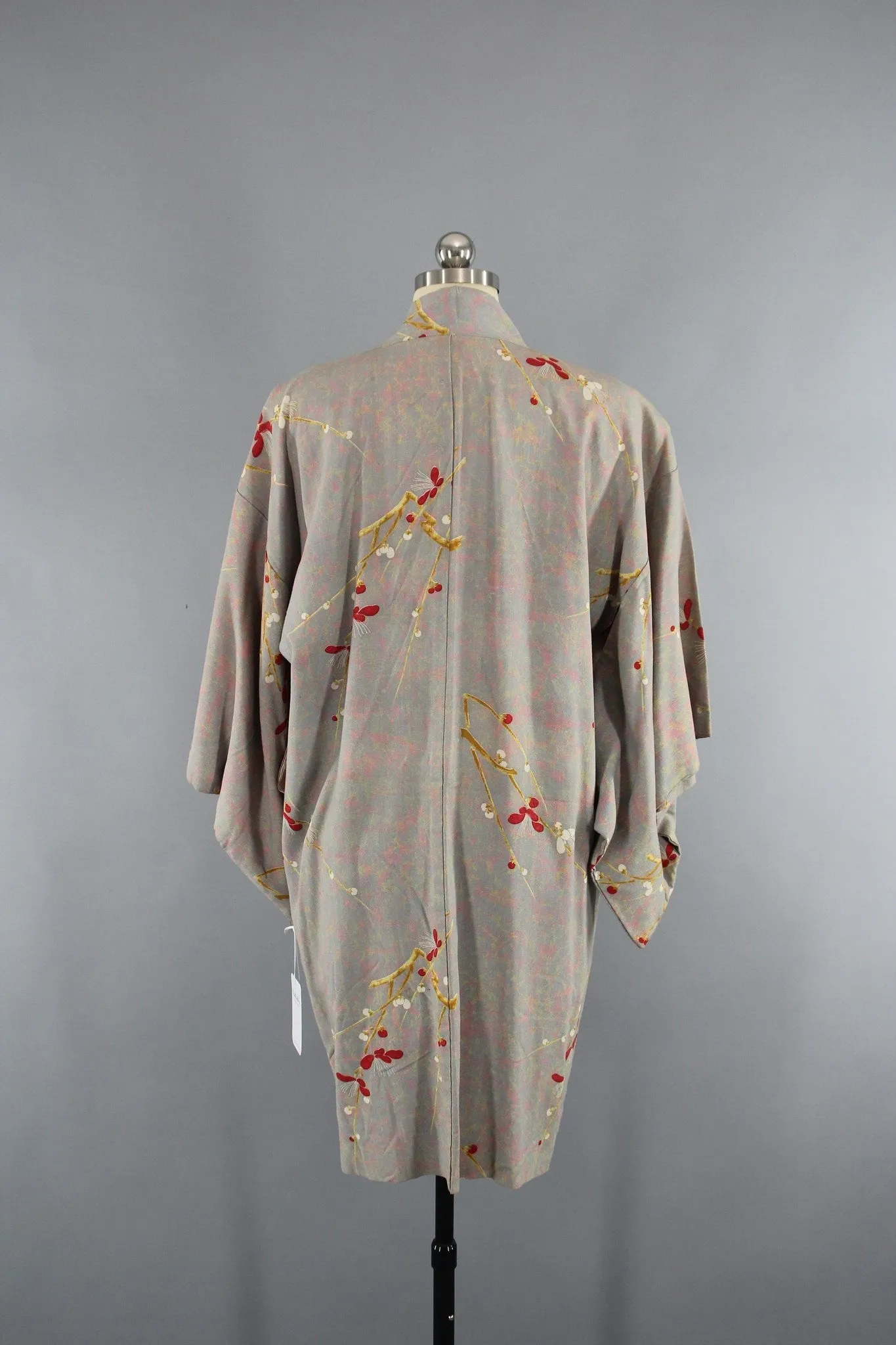 1940s Vintage Rayon Haori Kimono Jacket with Taupe Floral Print