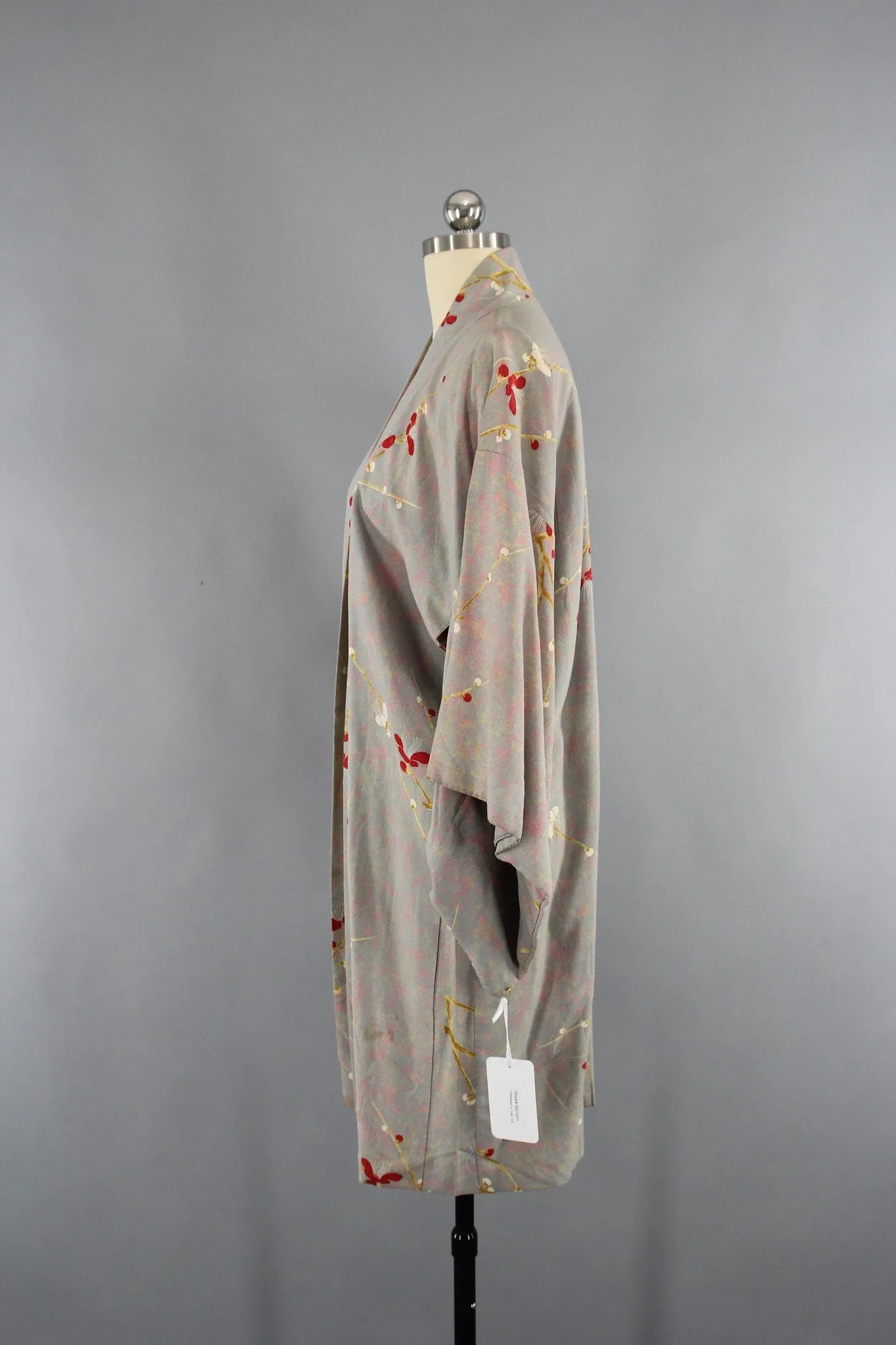 1940s Vintage Rayon Haori Kimono Jacket with Taupe Floral Print