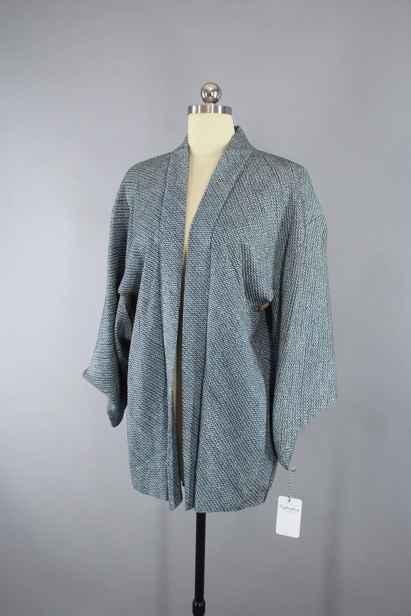 1950s Vintage Silk Haori Kimono Jacket Cardigan / Blue Shibori