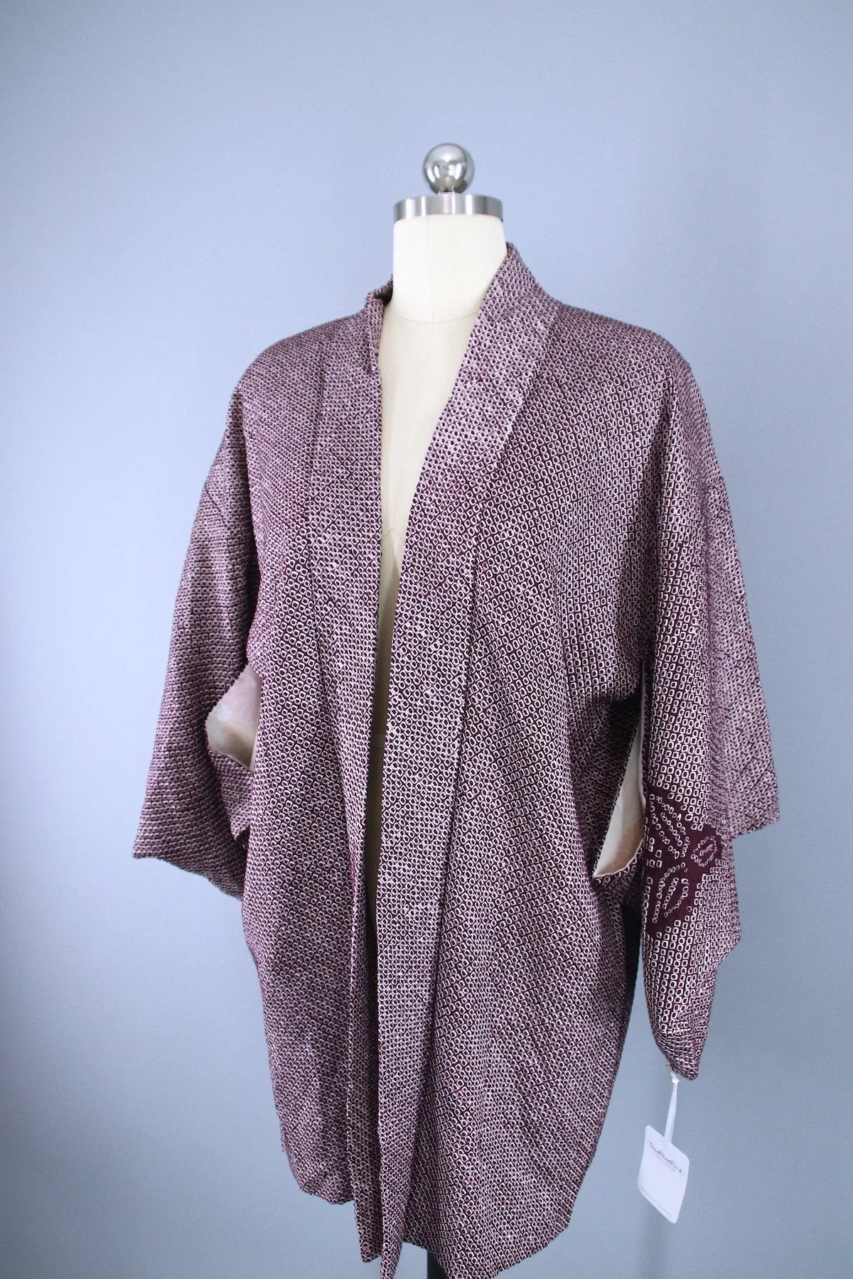 1960s Vintage Haori Kimono Jacket / Purple Dyed Shibori