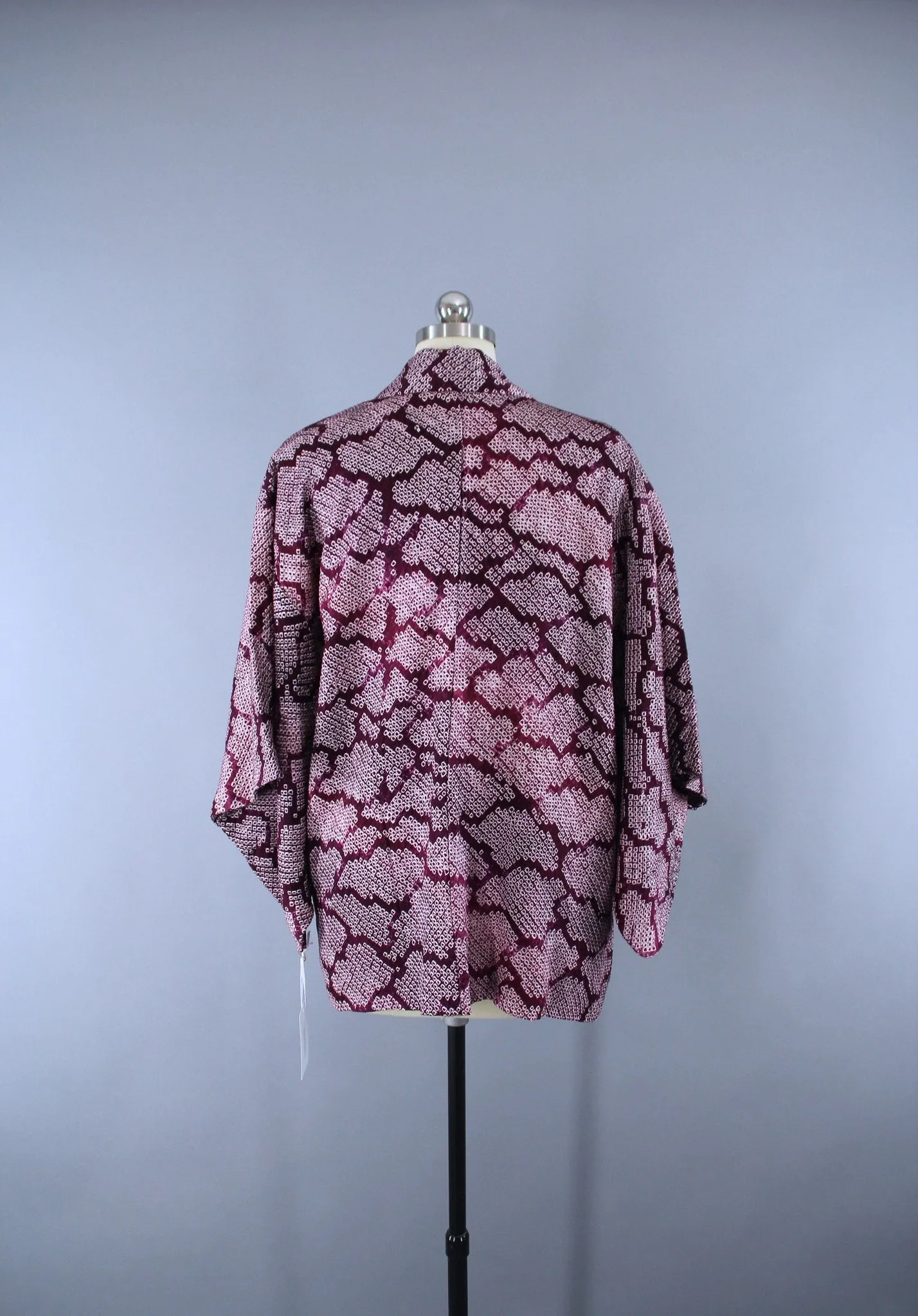 1960s Vintage Haori Silk Kimono Jacket with Purple & White Shibori Clouds