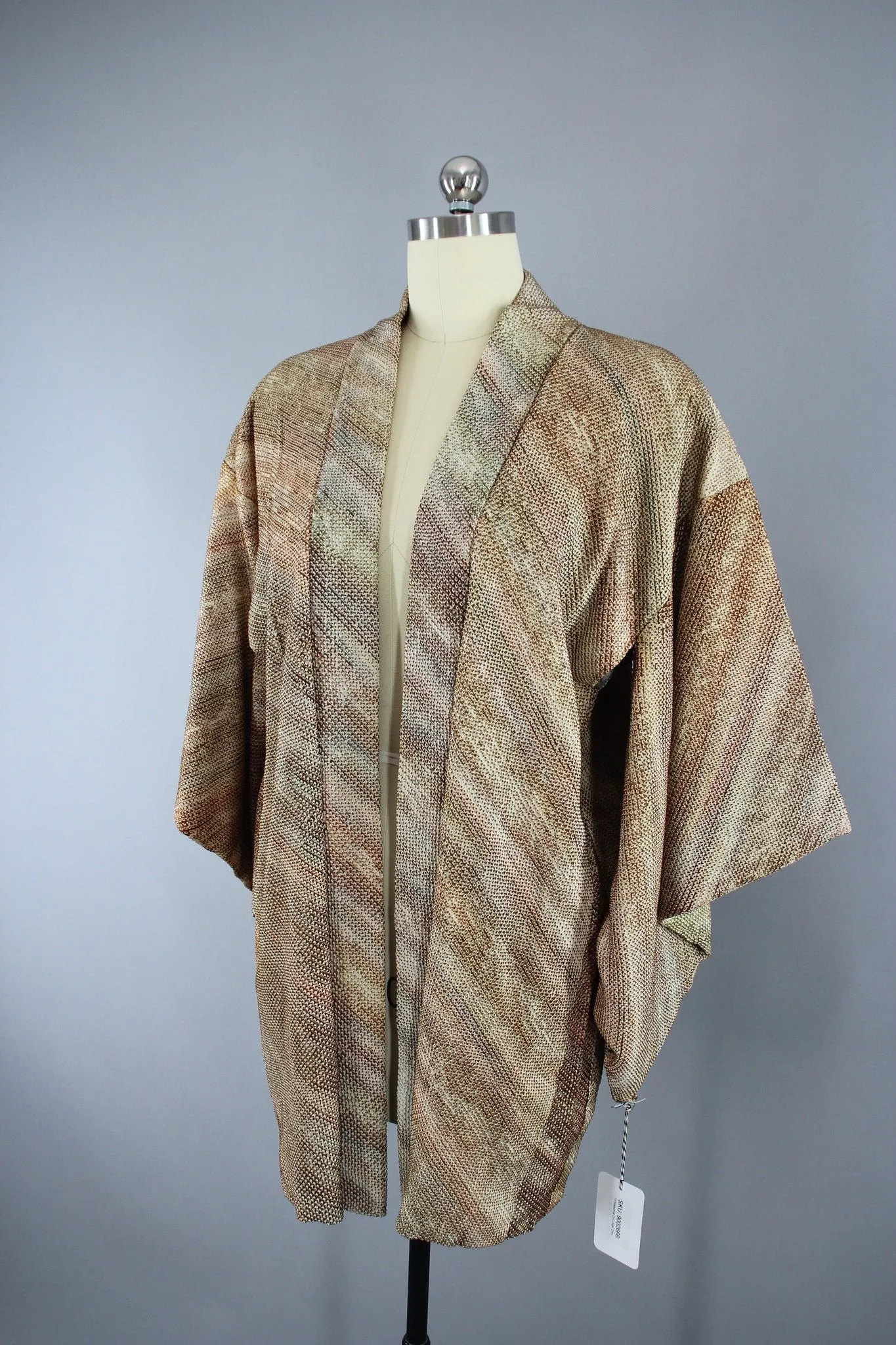 1960s Vintage Silk Haori Kimono Jacket Cardigan / Brown Tan Ombre Shibori