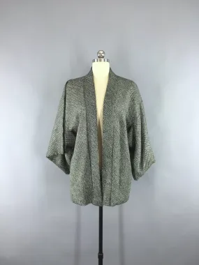 1960s Vintage Silk Kimono Jacket / Silk Haori Kimono Cardigan / Dark Forest Green Shibori