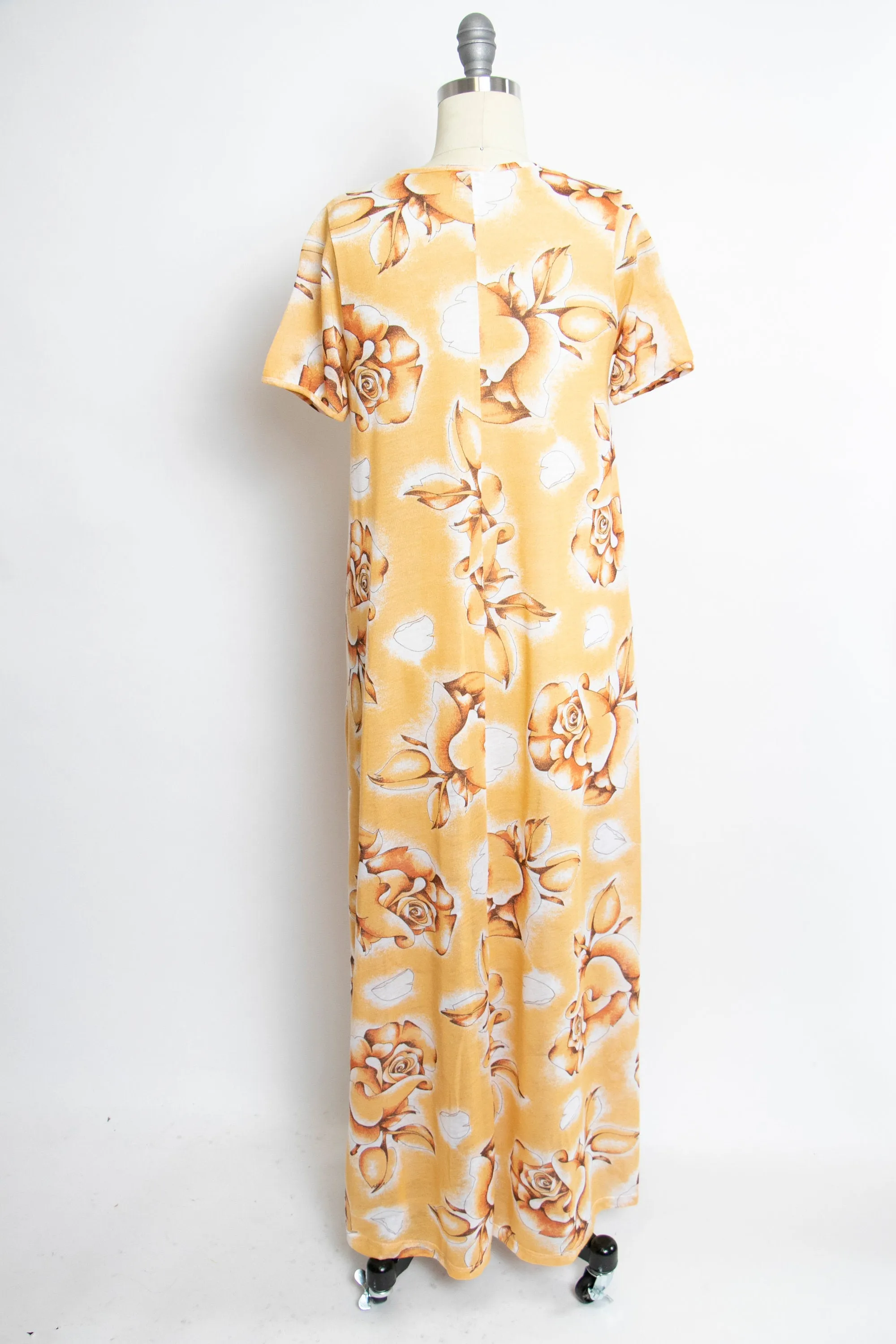 1970s T-shirt Maxi Dress Floral Sheer Knit Jersey Small Finnish