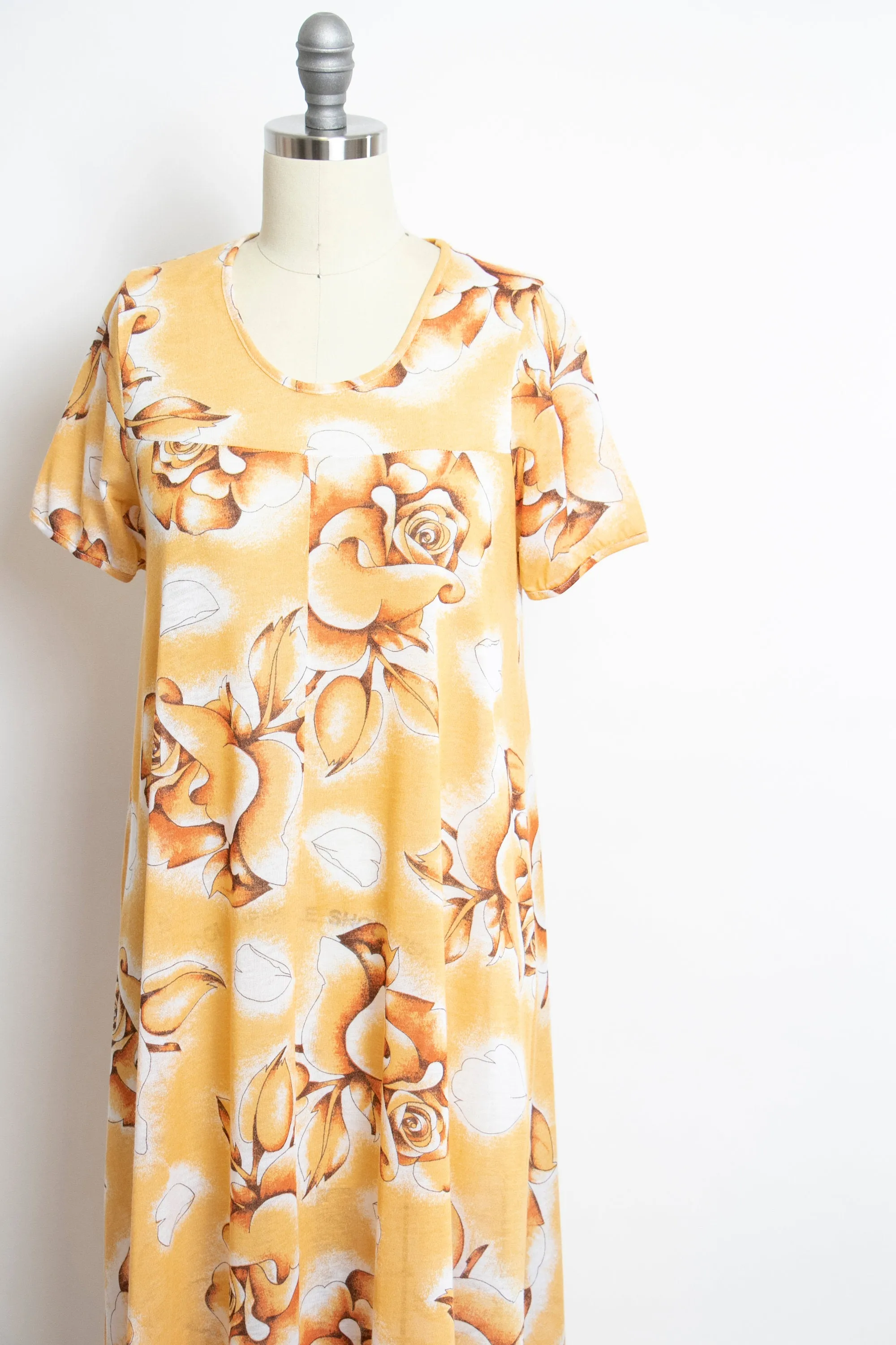 1970s T-shirt Maxi Dress Floral Sheer Knit Jersey Small Finnish