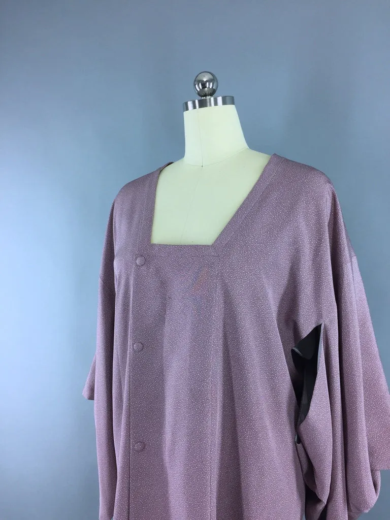 1970s Vintage Lavender Purple Silk Michiyuki Kimono Coat Jacket