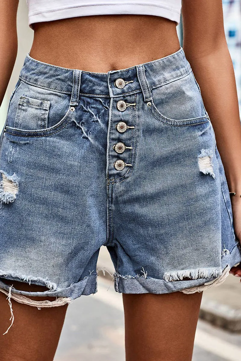 A pair of denim shorts with a hole in them_CWBSP0247