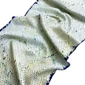 All-Shibori Vintage Kimono Silk Piece, Lime/Off-White/Indigo, from Japan, 14" x 66"  Item #239