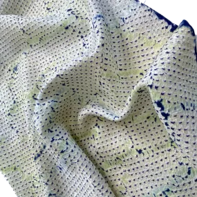 All-Shibori Vintage Kimono Silk Piece, Lime/Off-White/Indigo, from Japan, 6" x 76"  Item #239