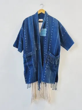 Asymmetric Indigo Tassel Jacket