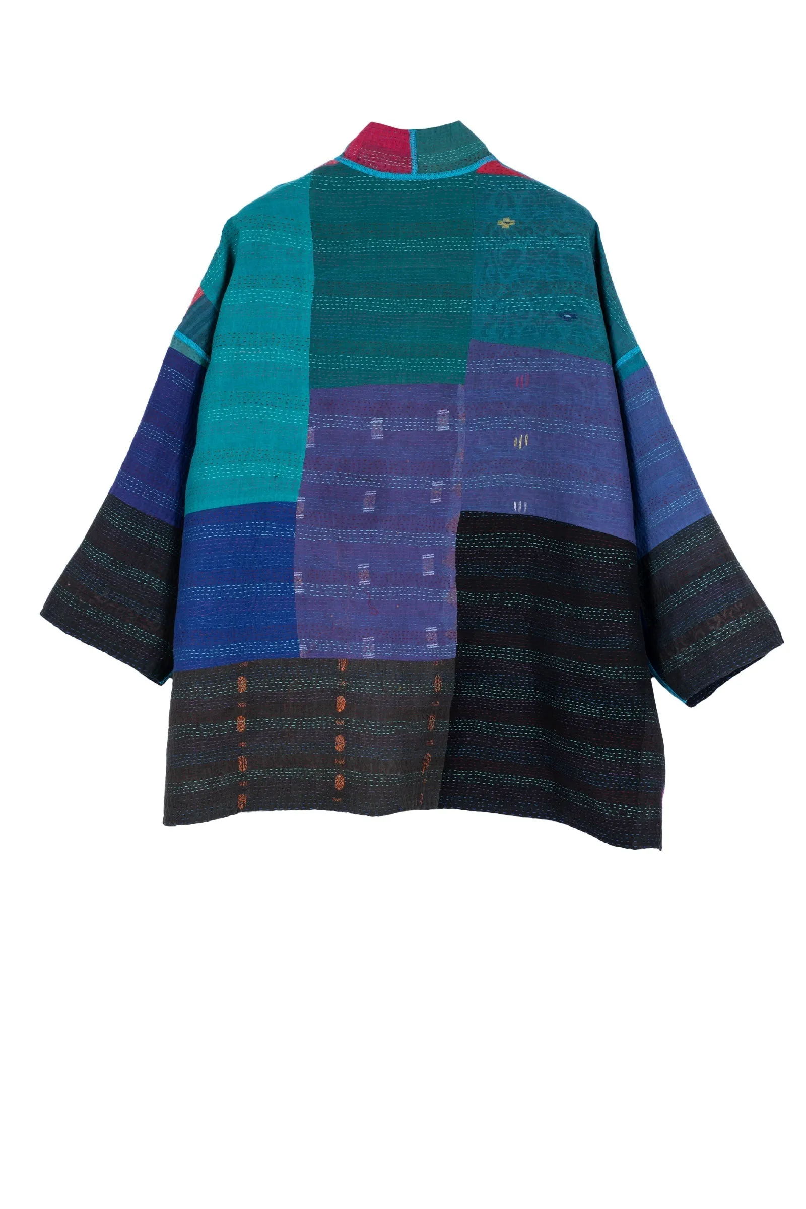 BAGH PRINT KANTHA MINI KIMONO JKT - bg2055-blu -