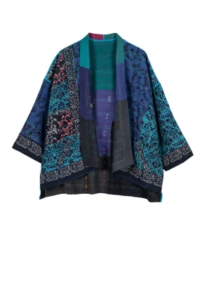 BAGH PRINT KANTHA MINI KIMONO JKT - bg2055-blu -