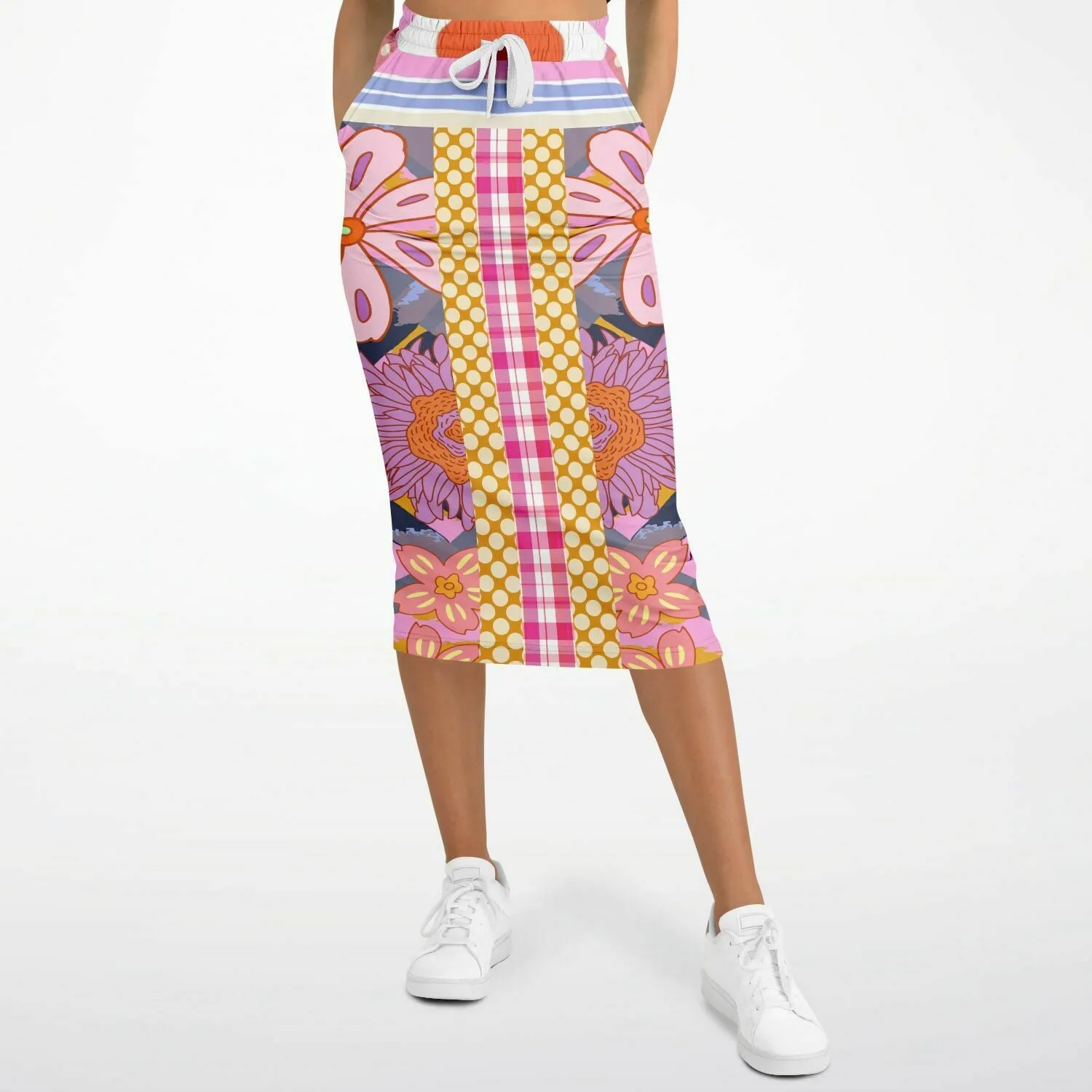 Bahama Mama Pink Patchwork Floral Eco-Poly Long Pocket Skirt