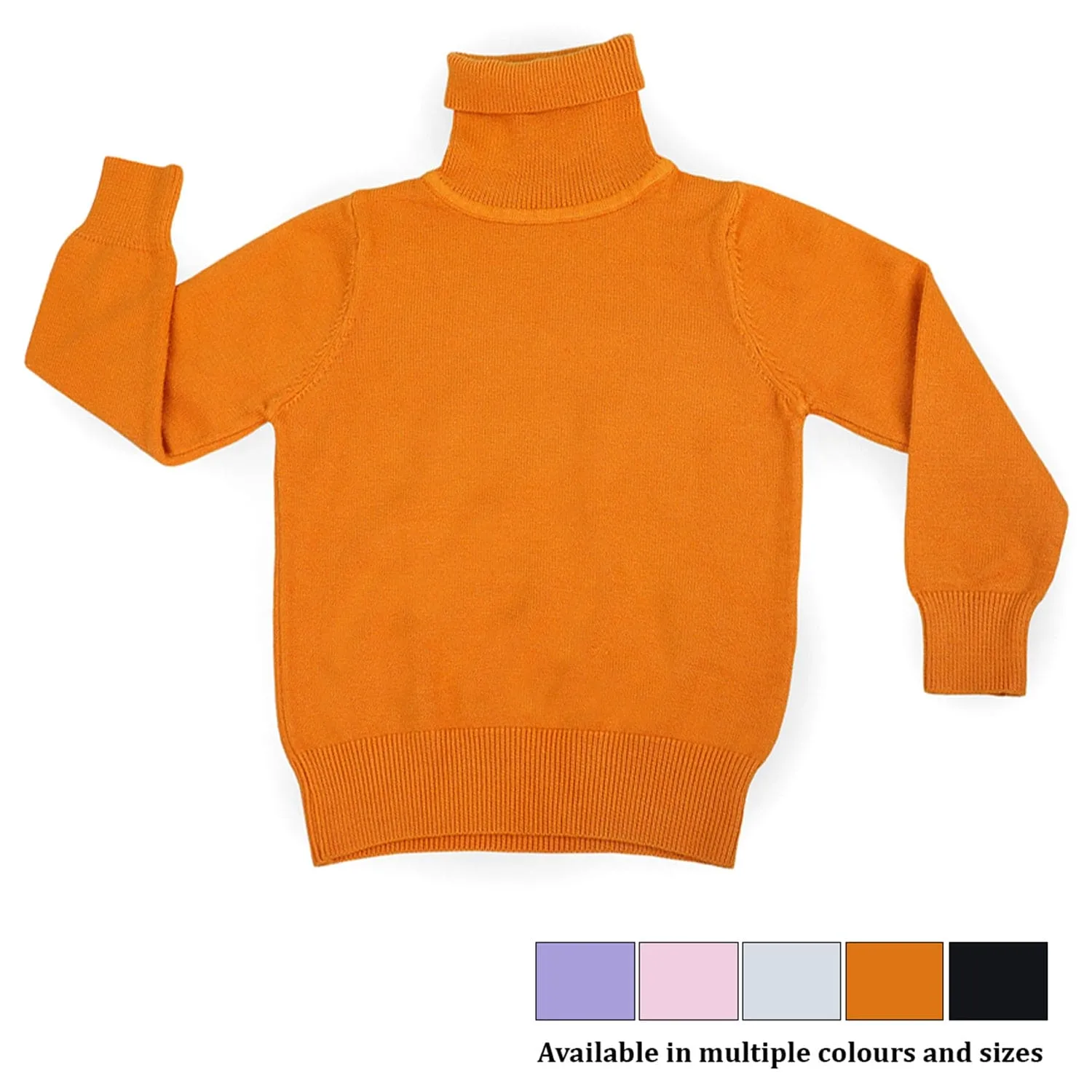 Basic Polo Neck Ribbed Premium Full Sleeves Knitted Kids Sweater - Orange