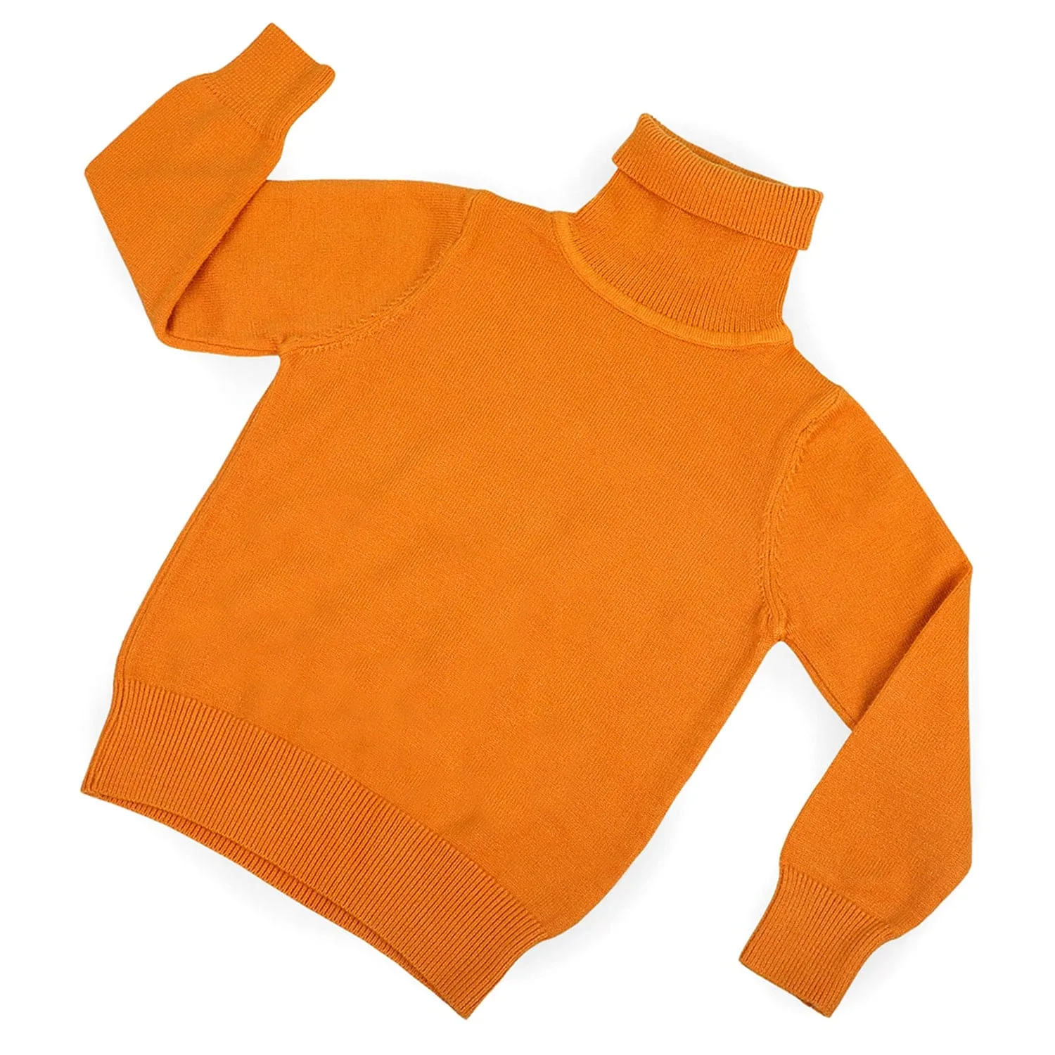 Basic Polo Neck Ribbed Premium Full Sleeves Knitted Kids Sweater - Orange