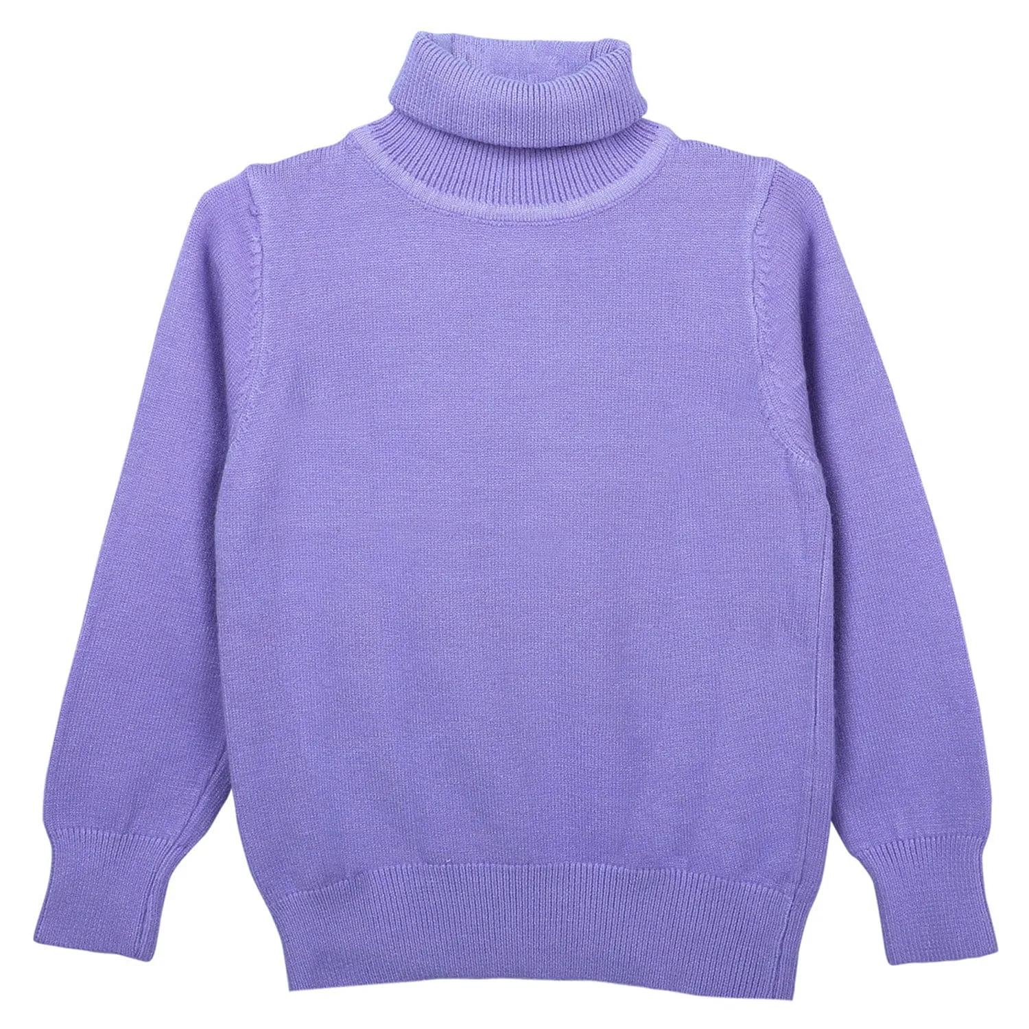 Basic Polo Neck Ribbed Premium Full Sleeves Knitted Kids Sweater - Purple