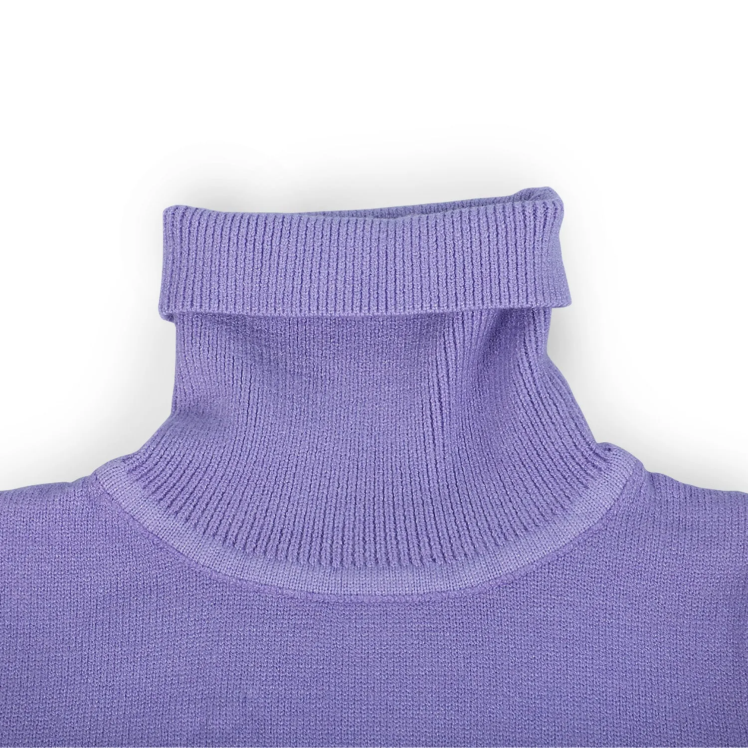 Basic Polo Neck Ribbed Premium Full Sleeves Knitted Kids Sweater - Purple