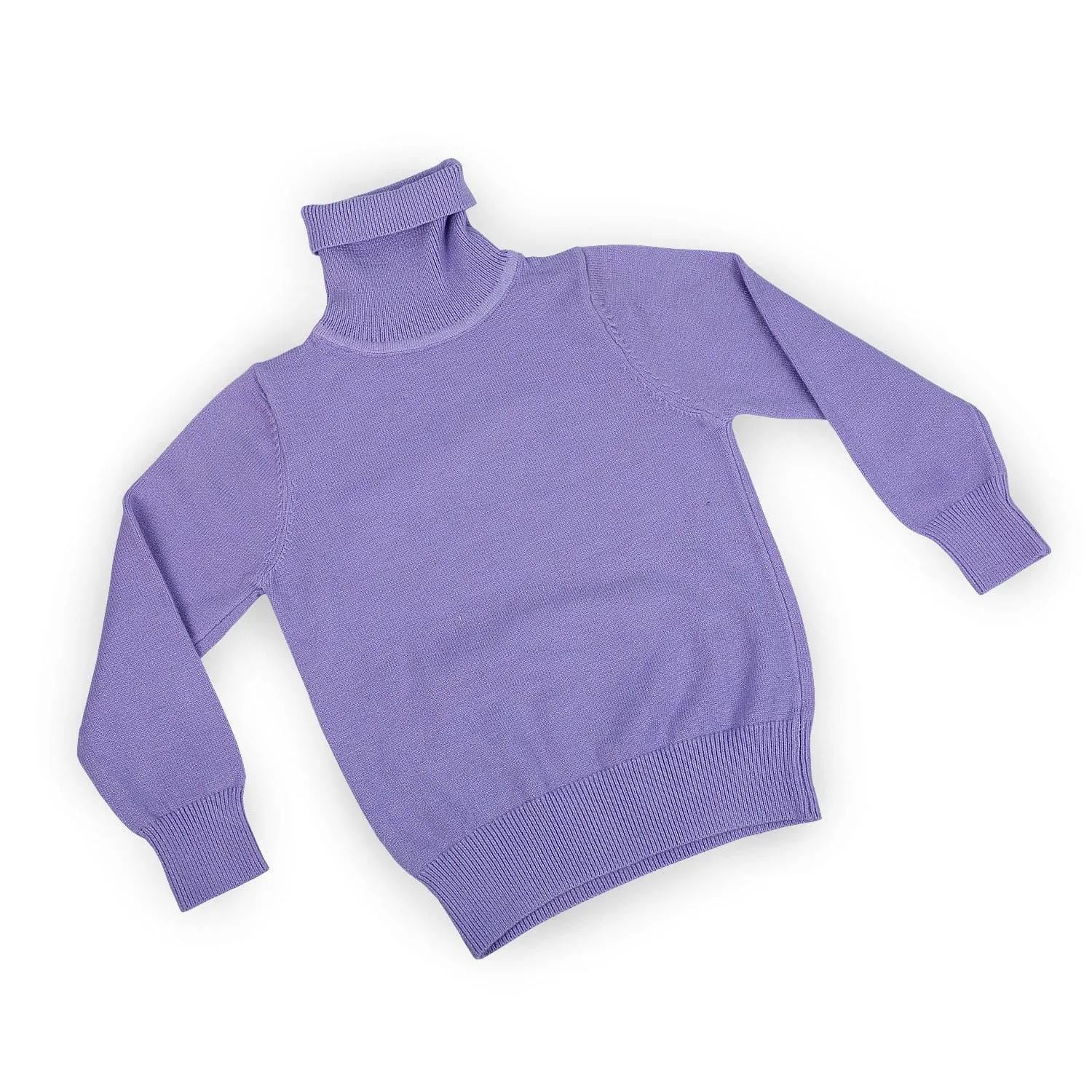 Basic Polo Neck Ribbed Premium Full Sleeves Knitted Kids Sweater - Purple