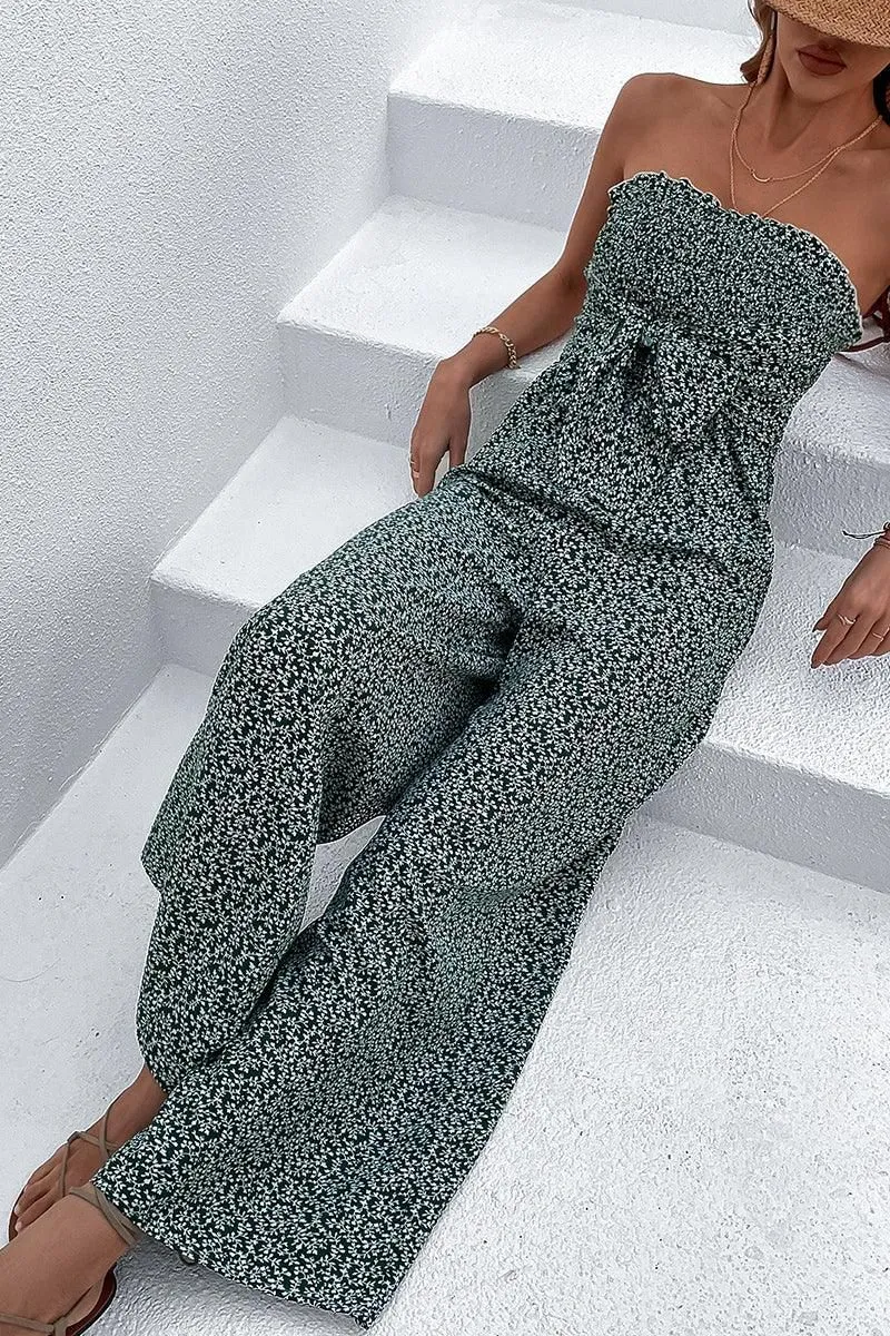 BIG RIBBON RUFFLED TANK TOP WIDE JUMPSUIT