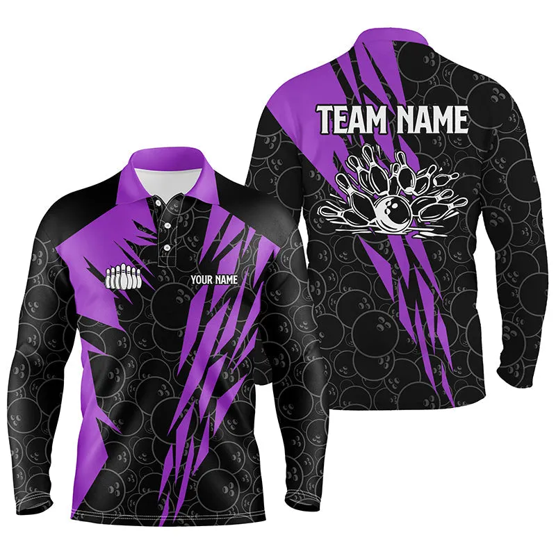 Black Bowling Camo Mens Multicolor Long Sleeve Polo Bowling Shirt Custom Bowling Strike Team League Jerseys