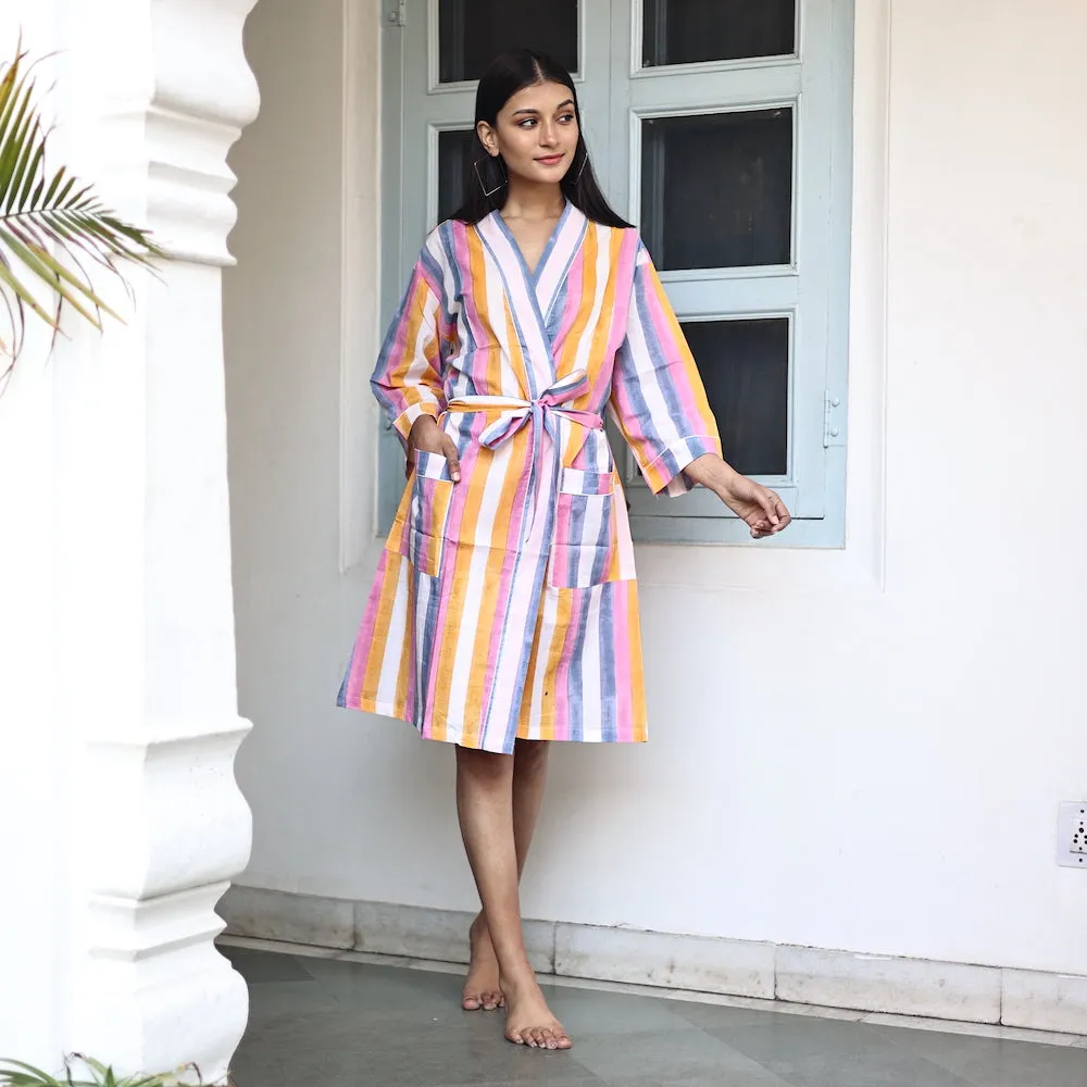 Block Printed Robe: Rainbow