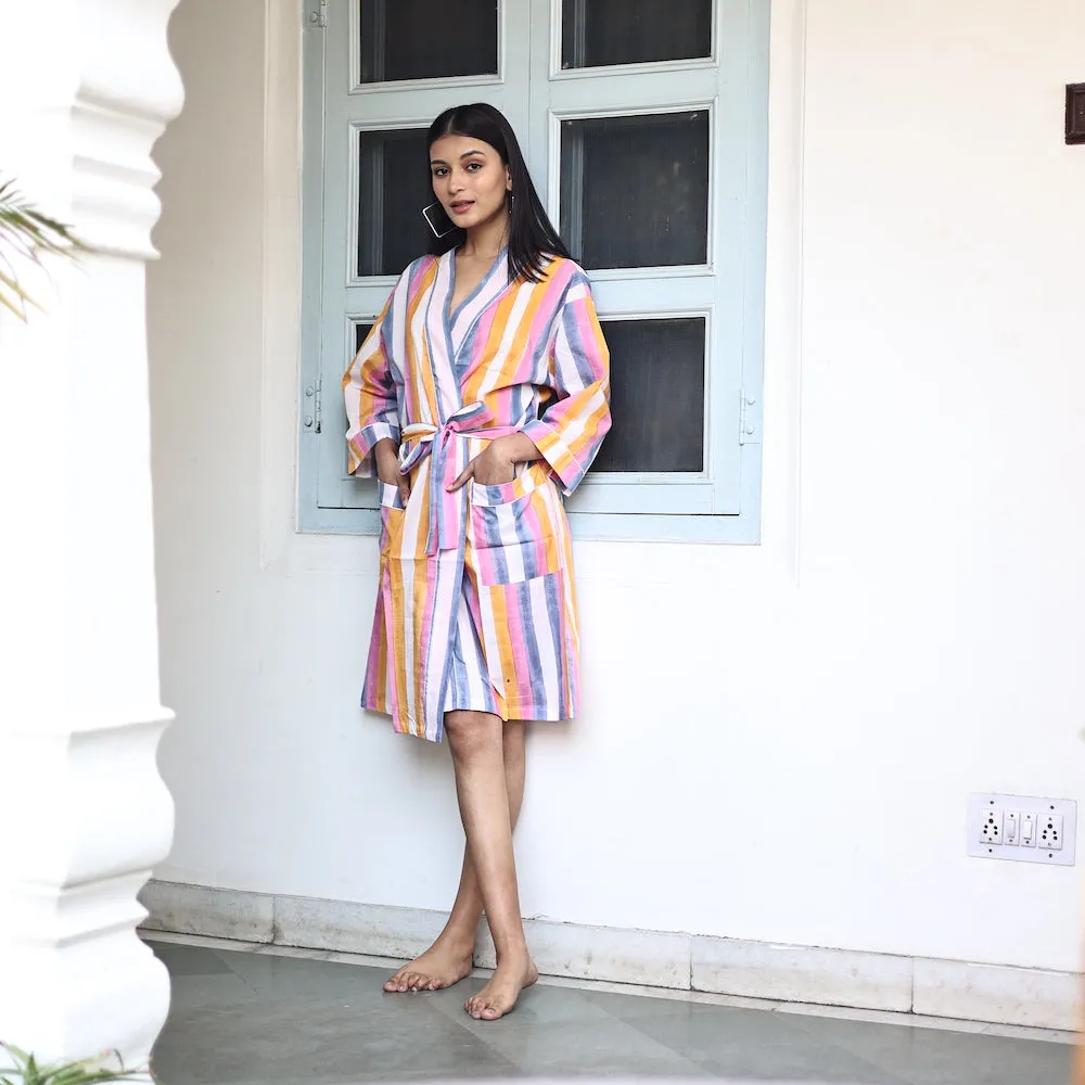 Block Printed Robe: Rainbow