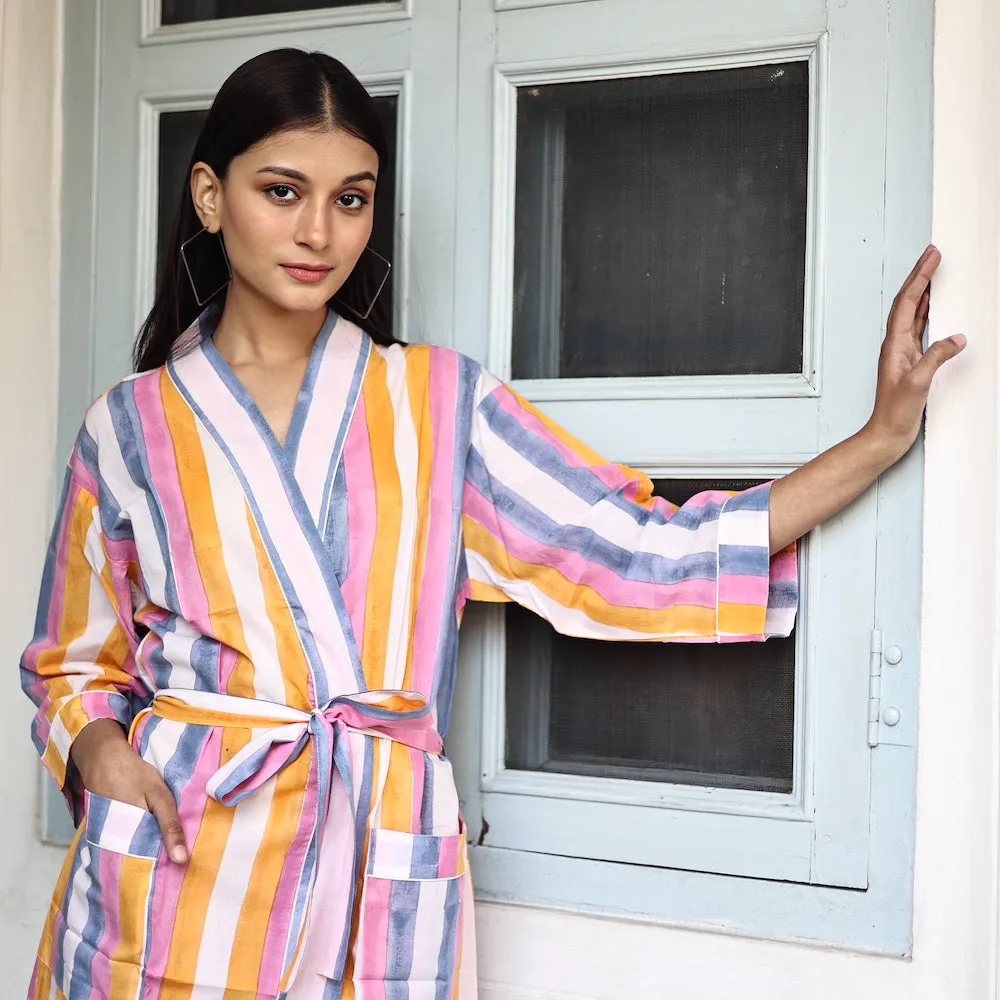 Block Printed Robe: Rainbow