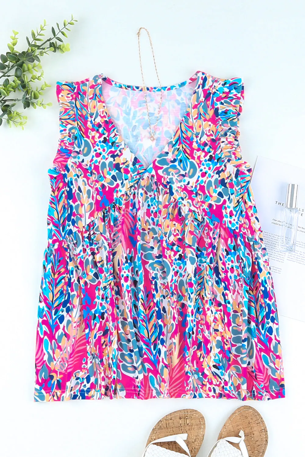 Boho Pattern Flounce Tank Top