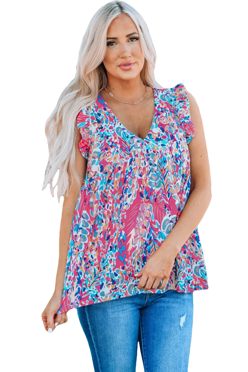 Boho Pattern Flounce Tank Top