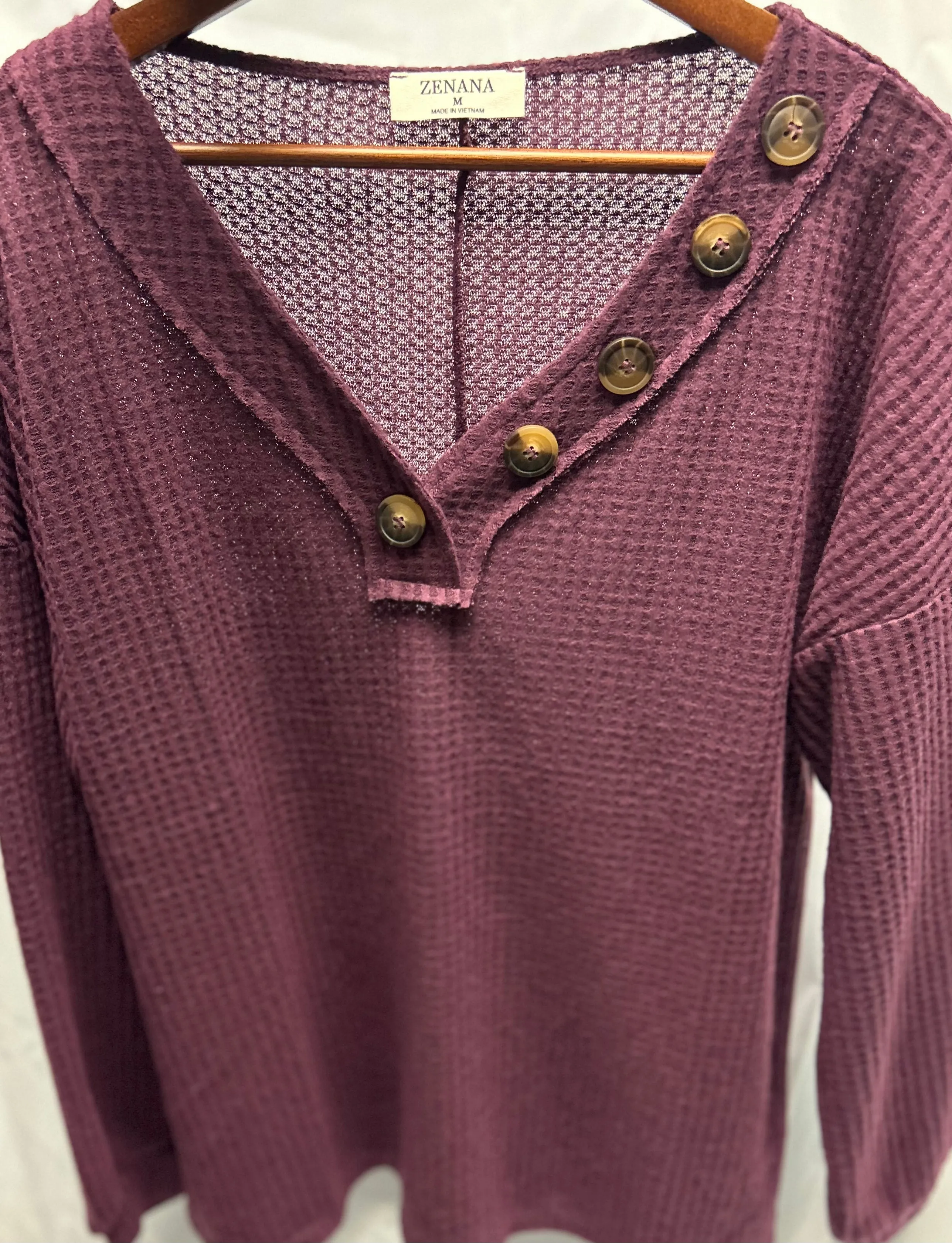 Brushed Thermal Waffle Knit Buttoned Sweater