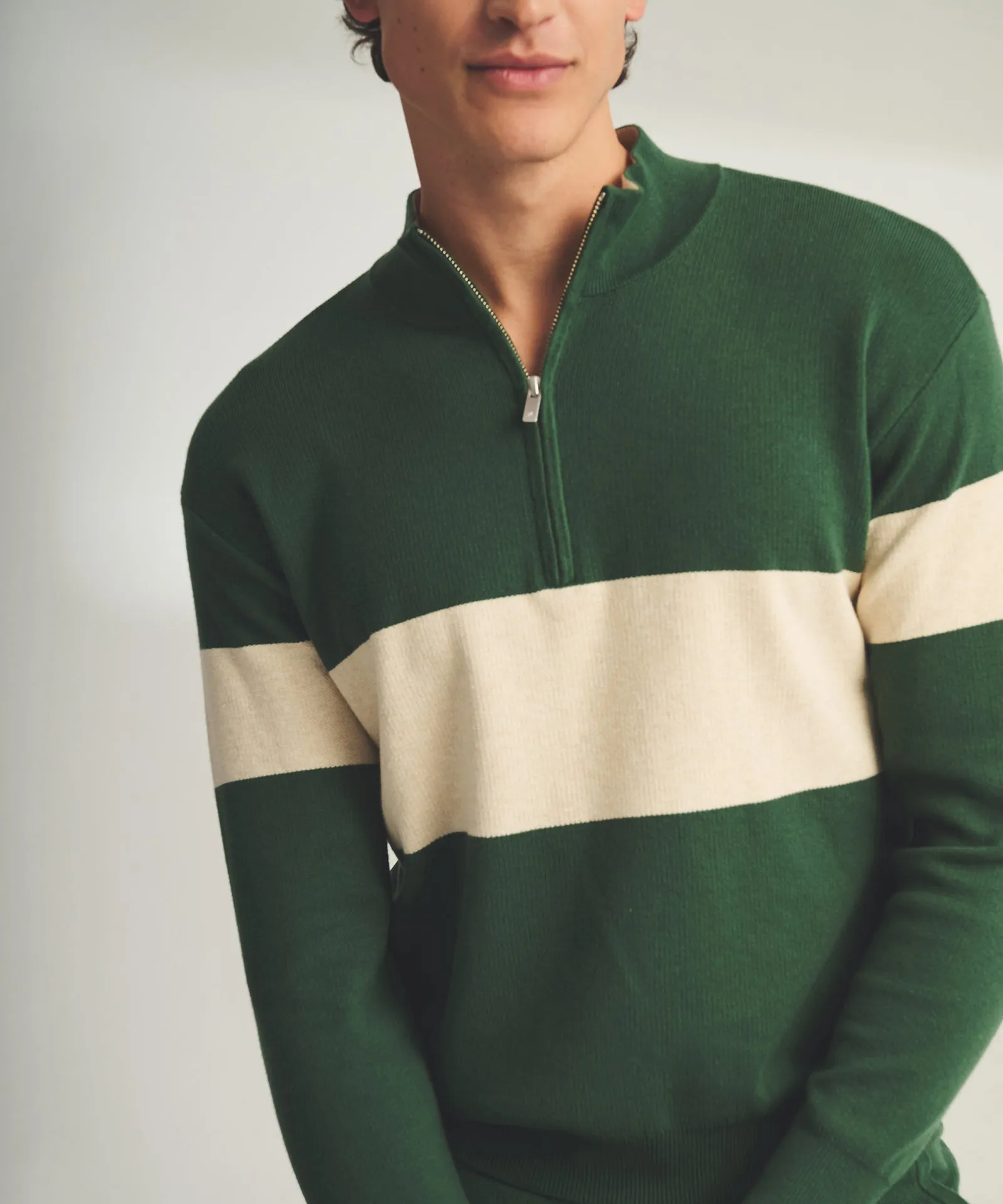 Café Cotton Cashmere Striped  Quarter Zip