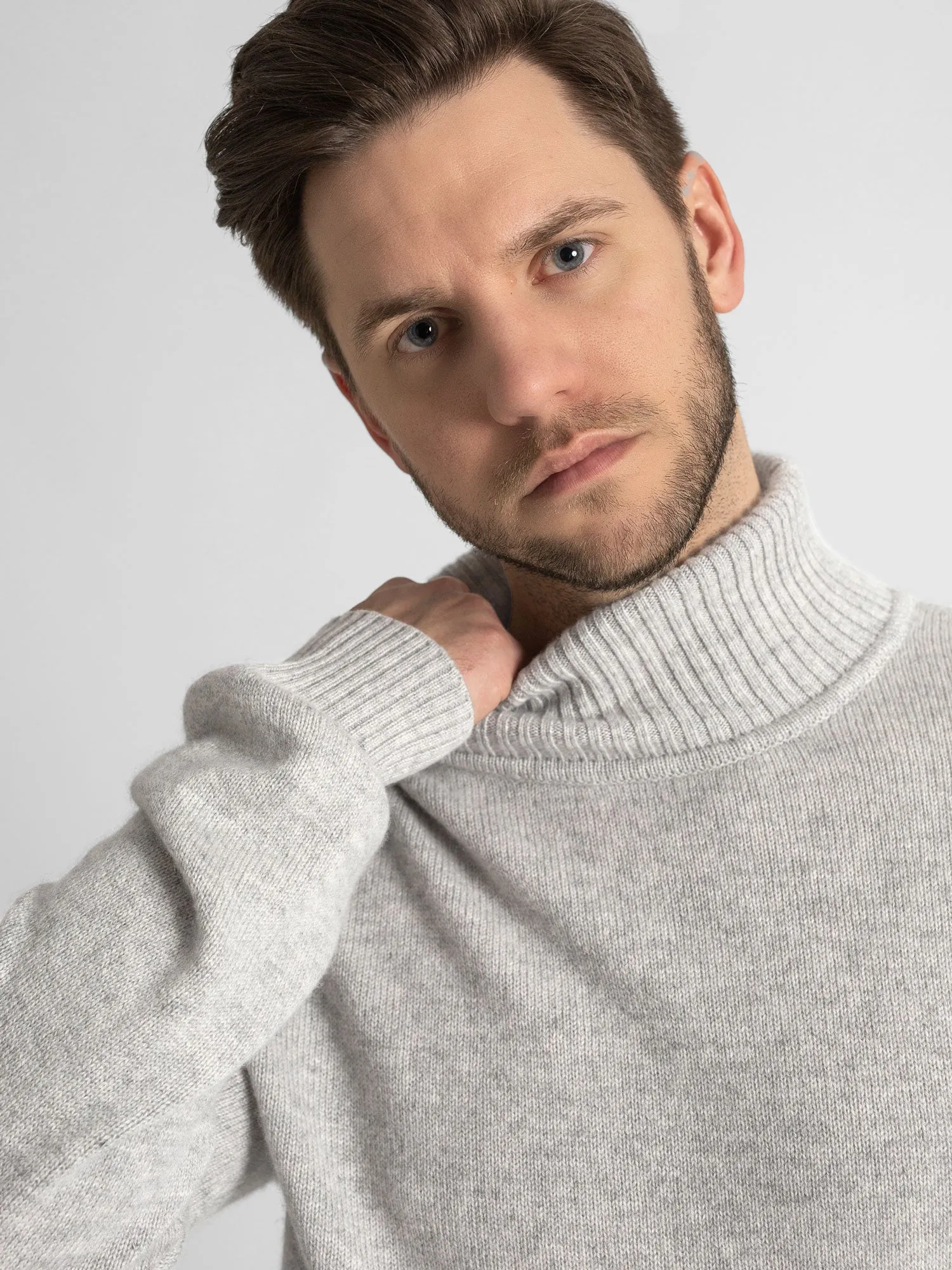 Cashmere sweater men "Frost polo" - light grey