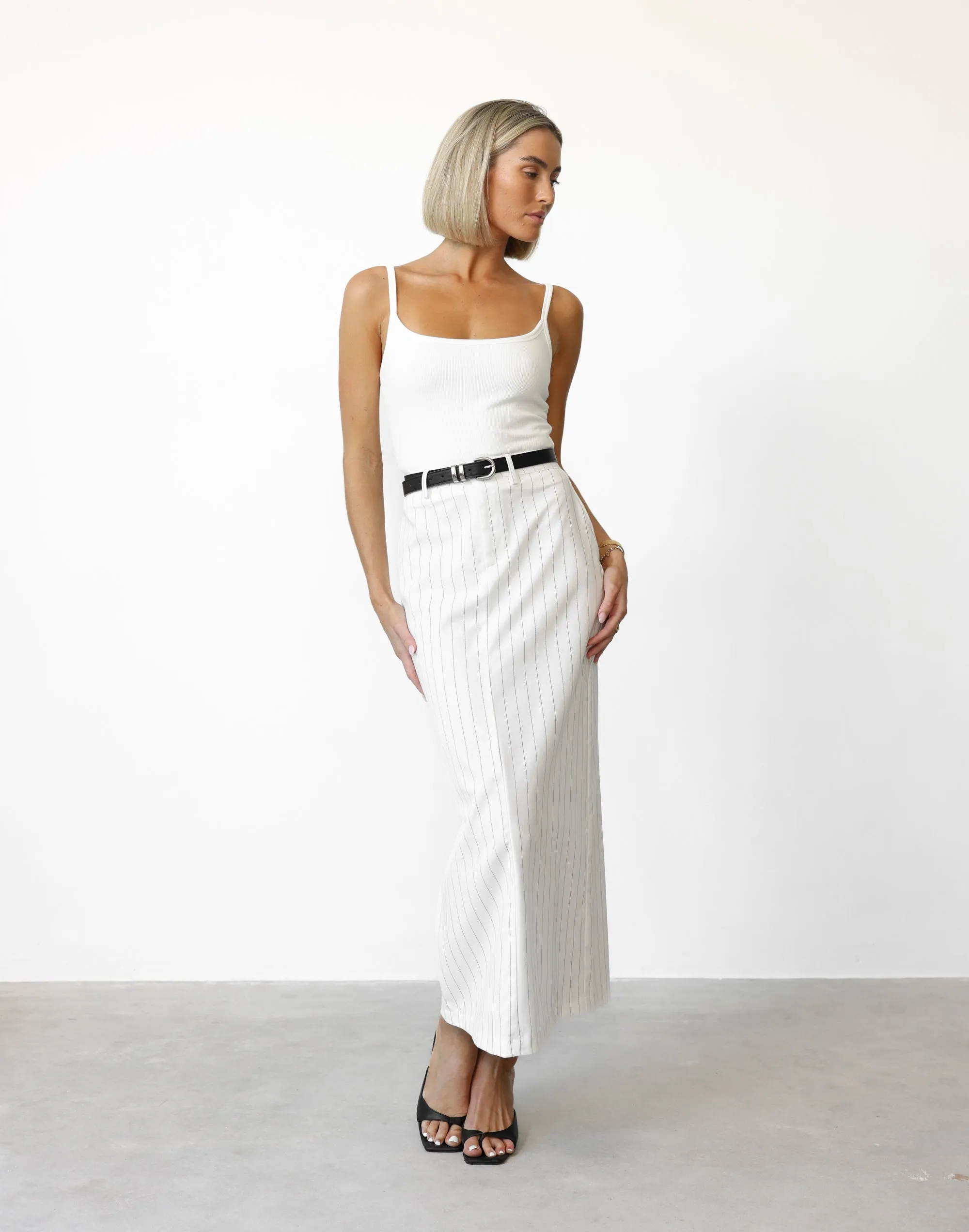 Charlie Maxi Skirt (White Pinstripe)