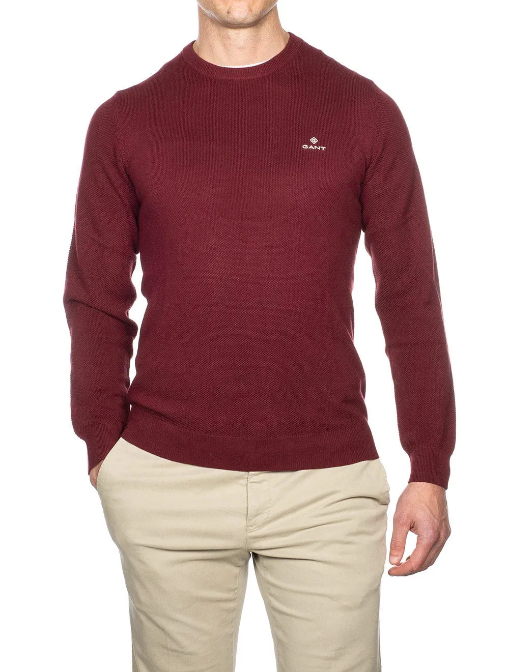 Cotton Piqué Crew Neck Sweater Cabernet Red