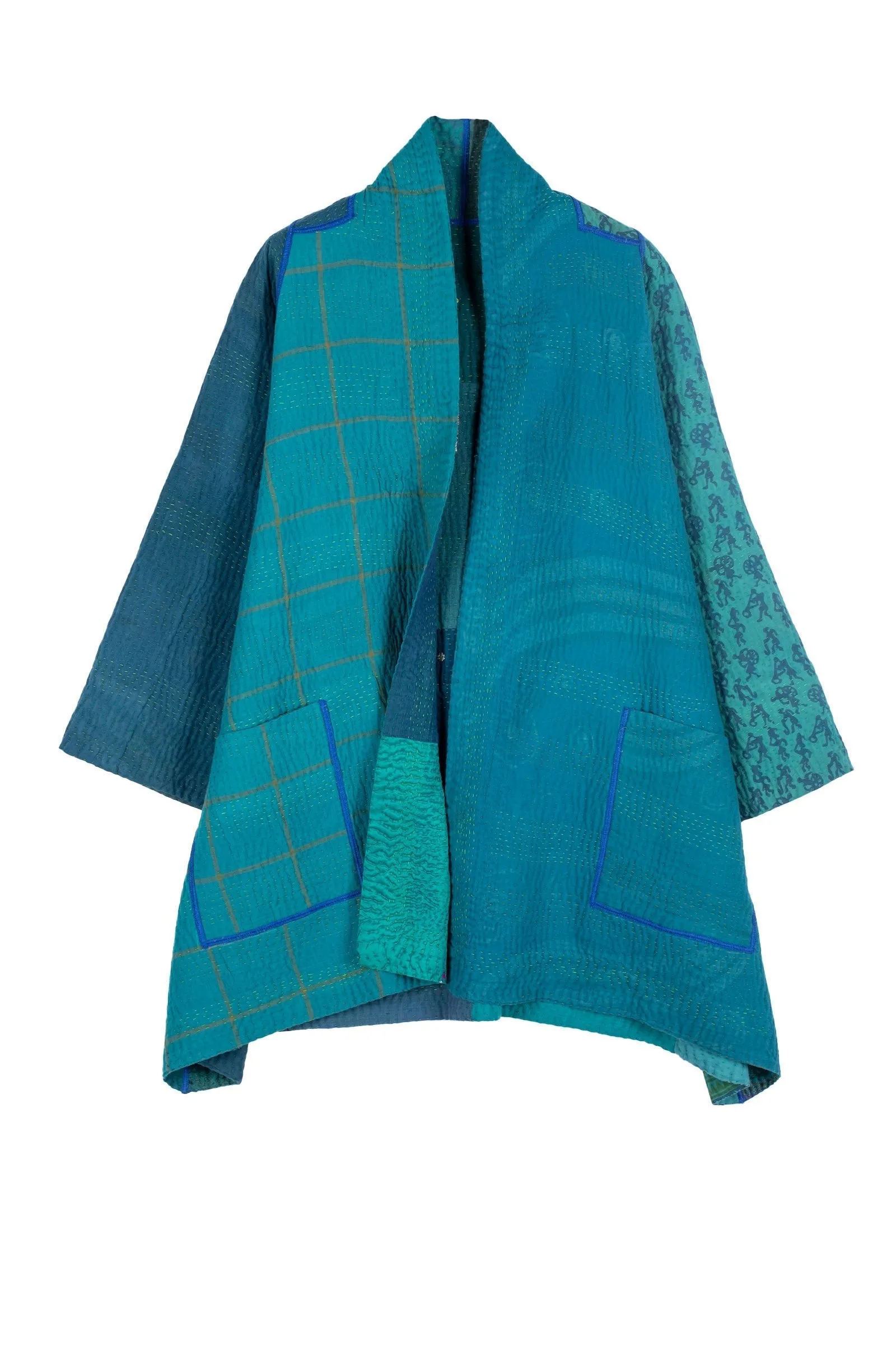 COTTON SILK SW PATCH KANTHA A-LINE JKT - ws4003-tel -