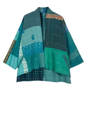 COTTON SILK SW PATCH KANTHA MINI KIMONO JACKET - ws2055-tel -