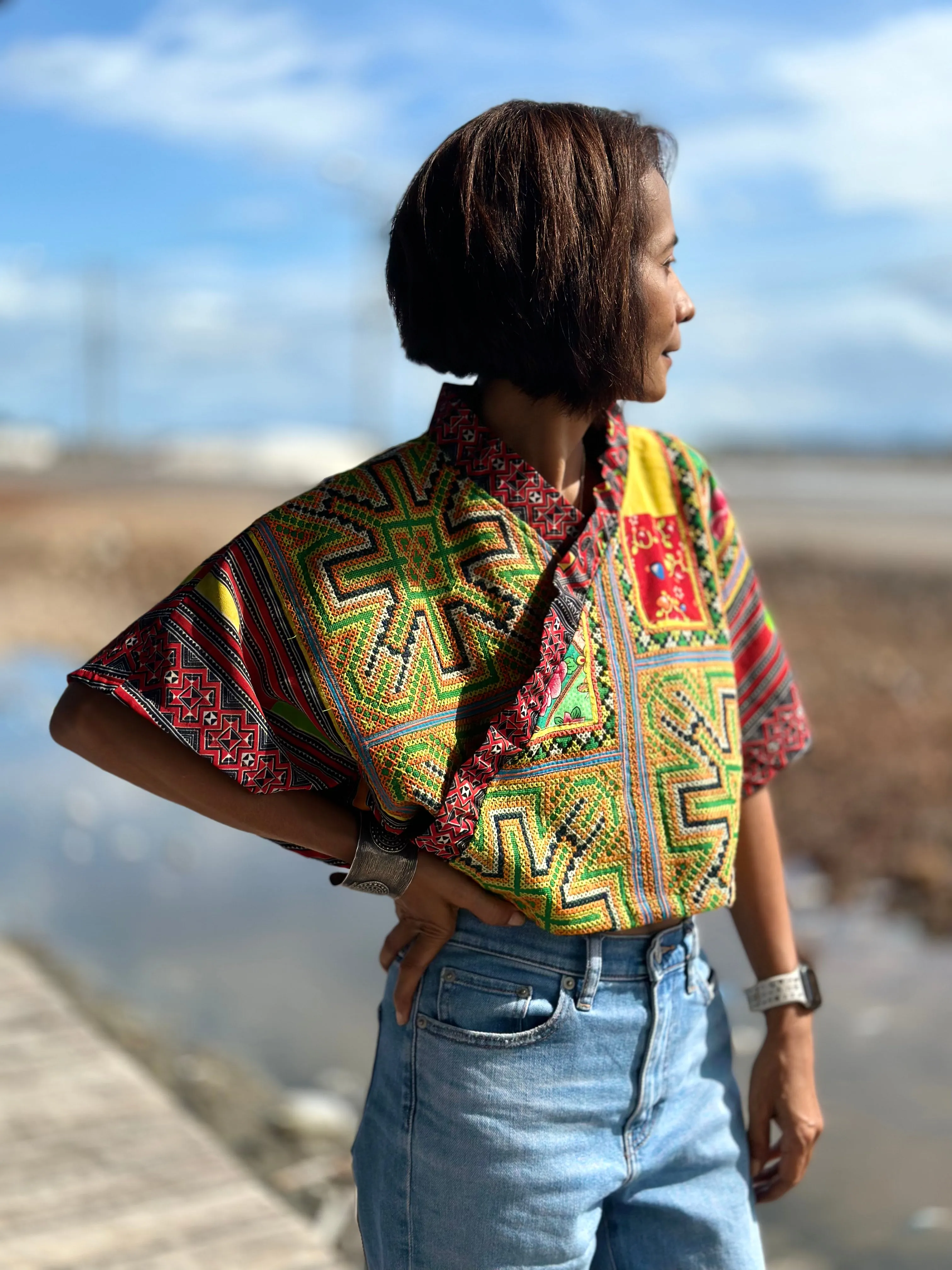 Cross over cropped kimono top