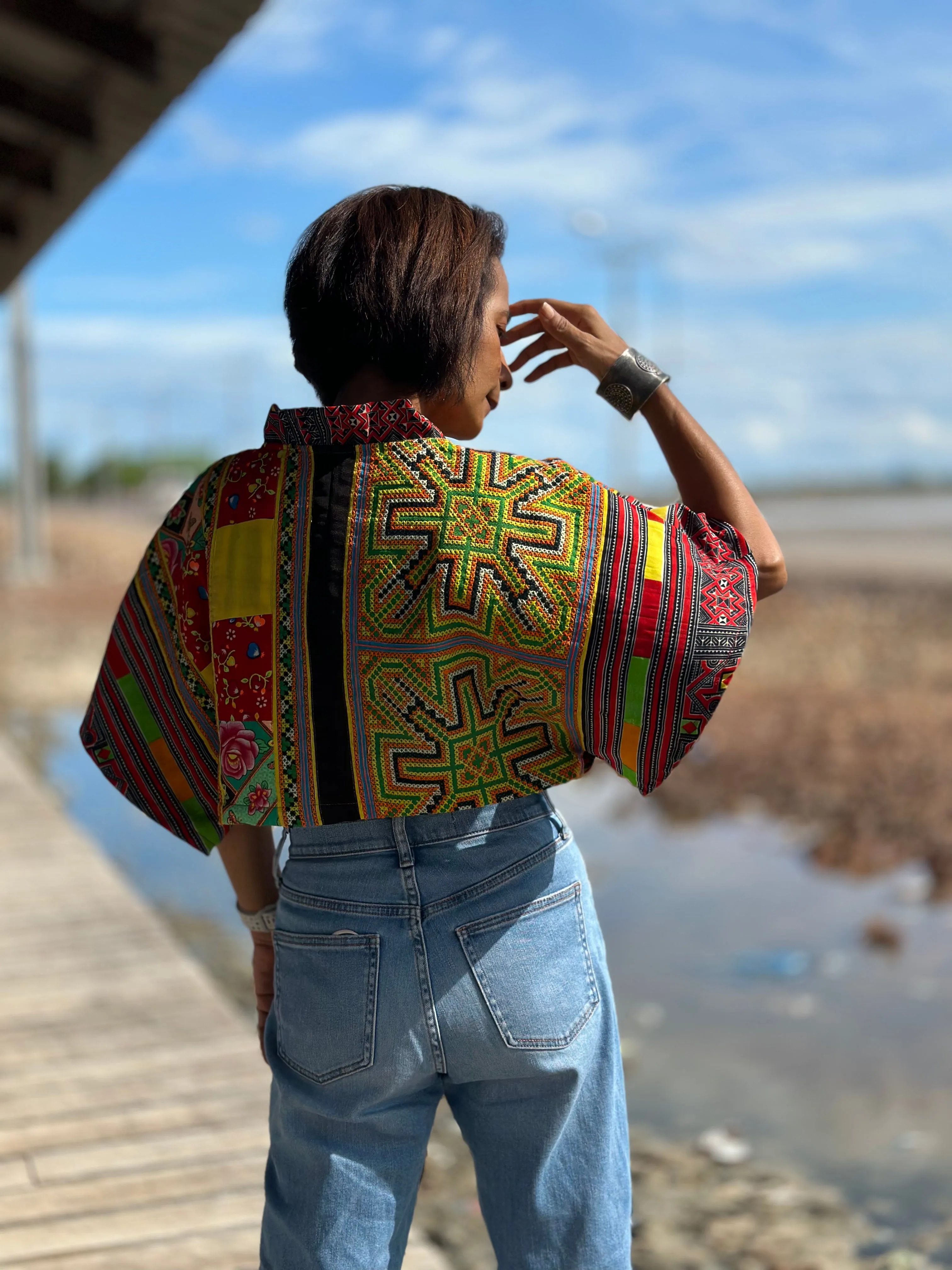 Cross over cropped kimono top