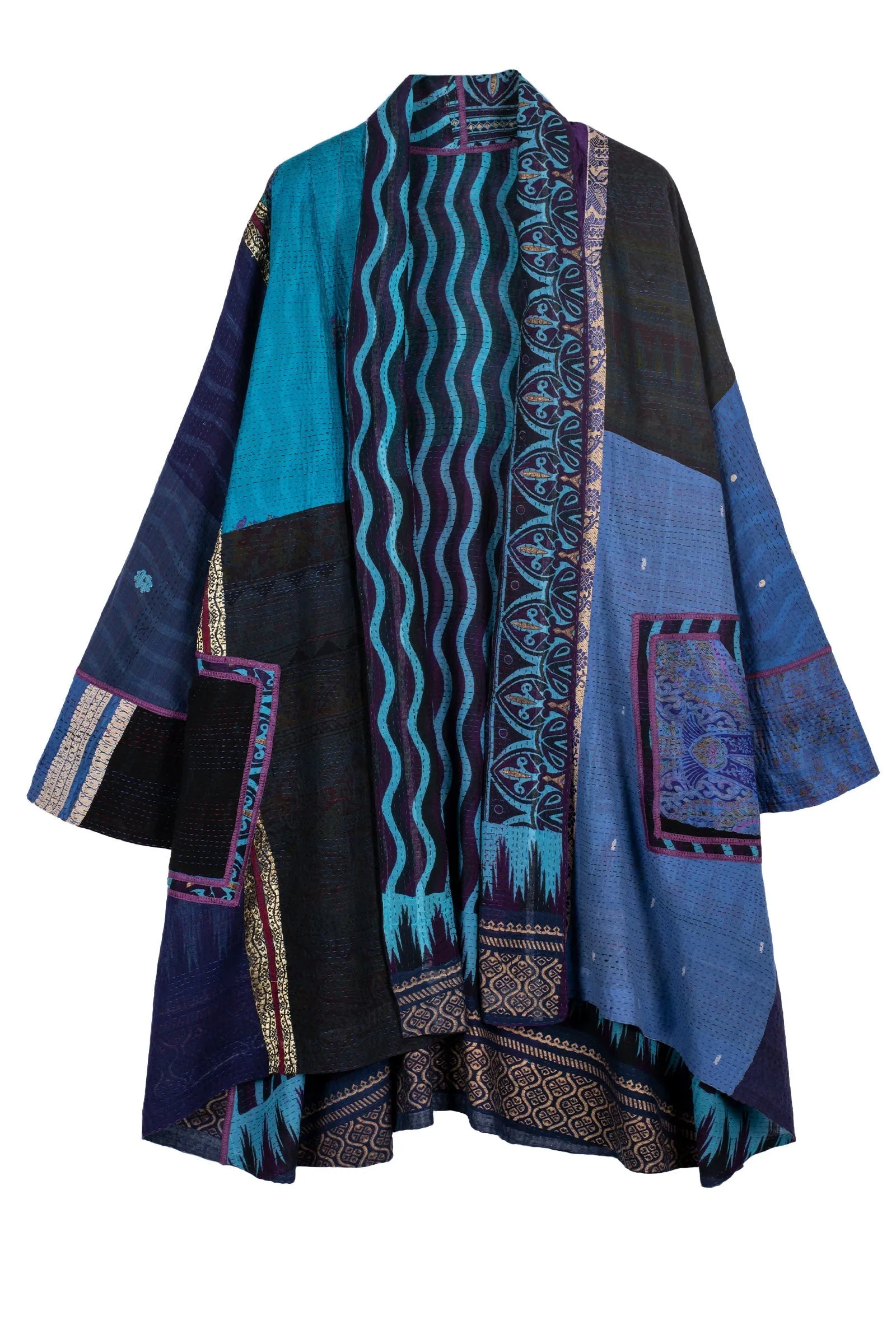 DESERT WAVES KANTHA KIMONO LONG JKT - dw2005-blu -