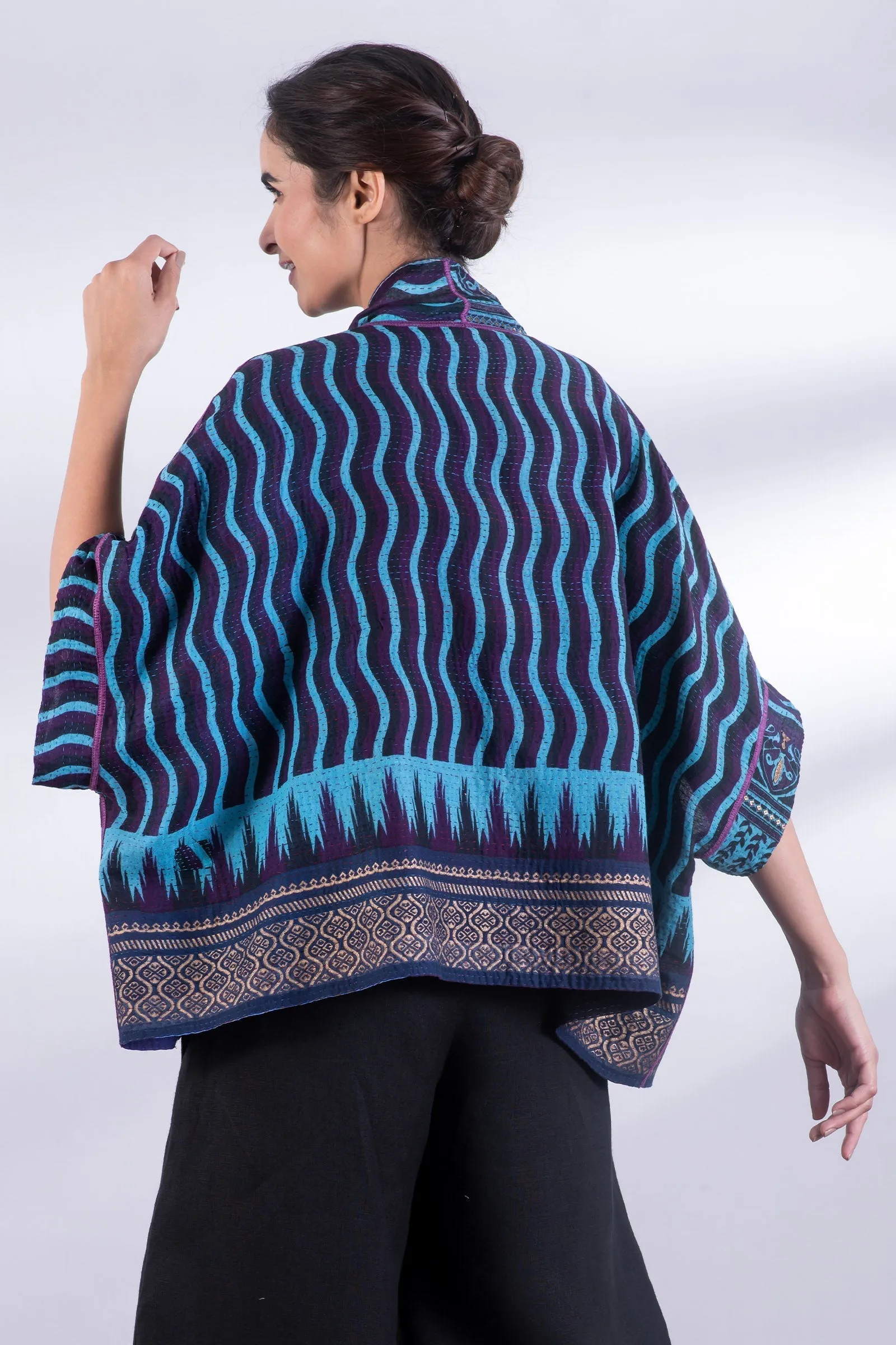 DESERT WAVES KANTHA MINI PONCHO - dw2060-blu -