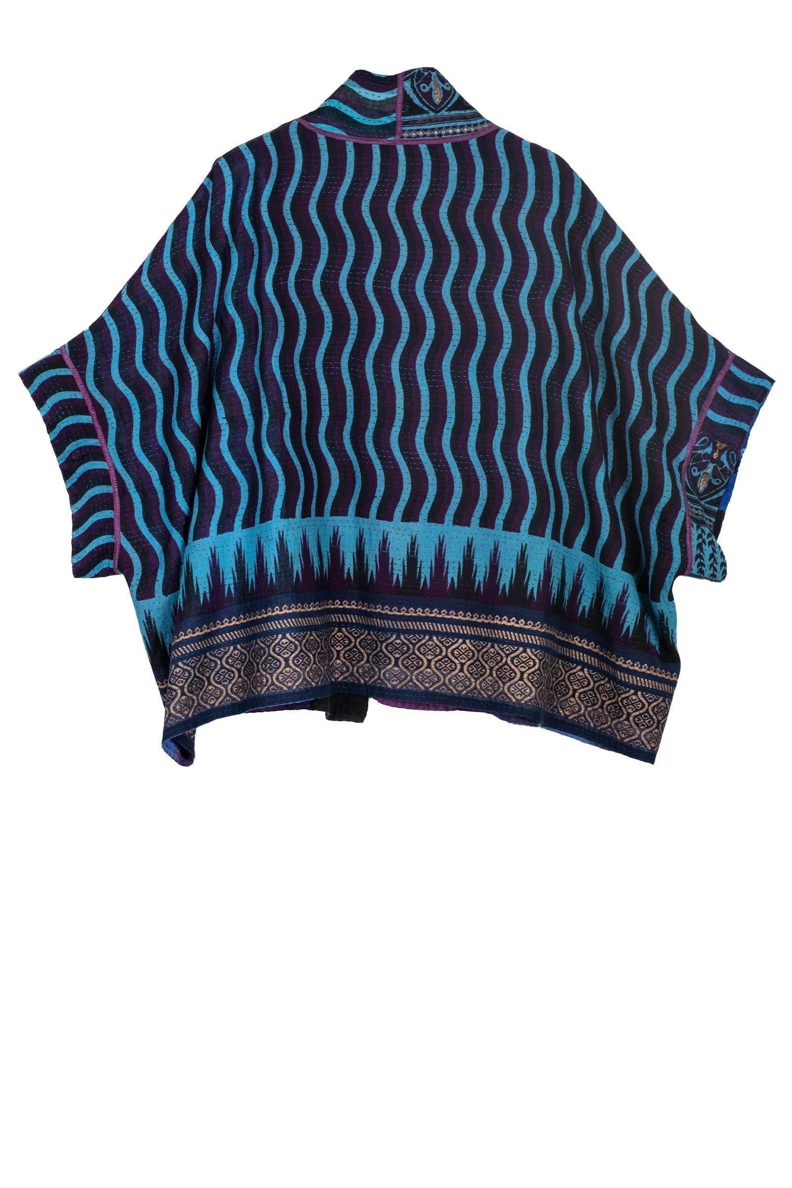 DESERT WAVES KANTHA MINI PONCHO - dw2060-blu -