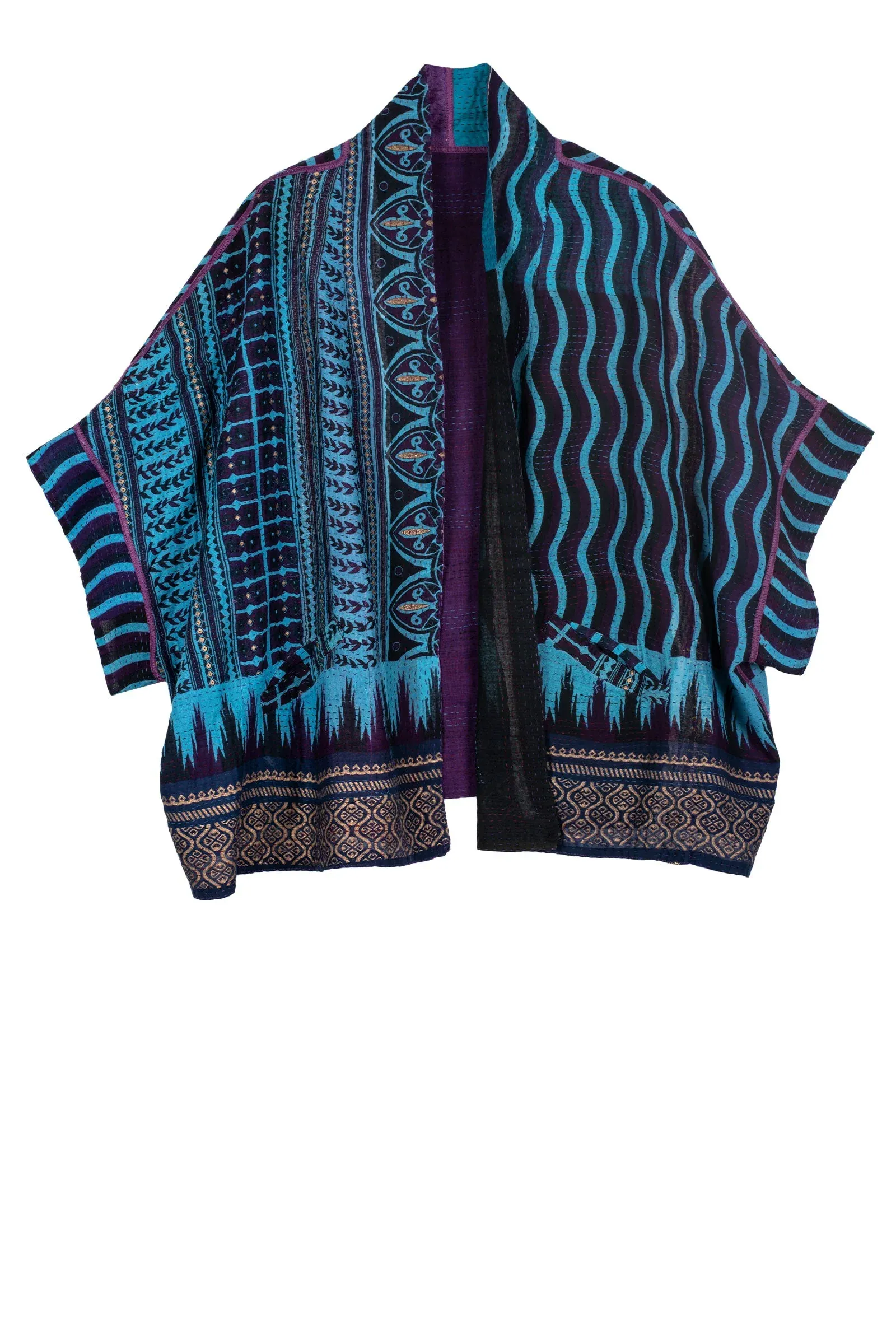 DESERT WAVES KANTHA MINI PONCHO - dw2060-blu -