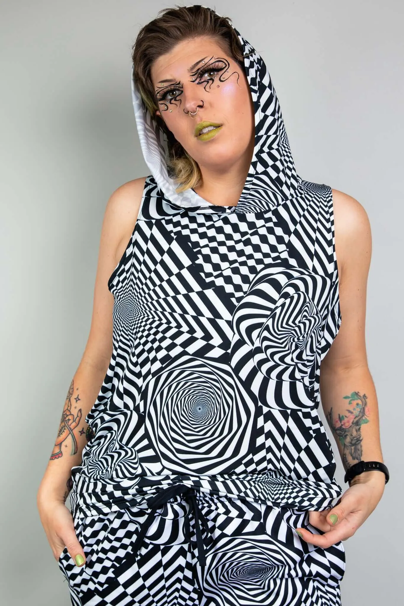 Distortion Tank Top with Hood