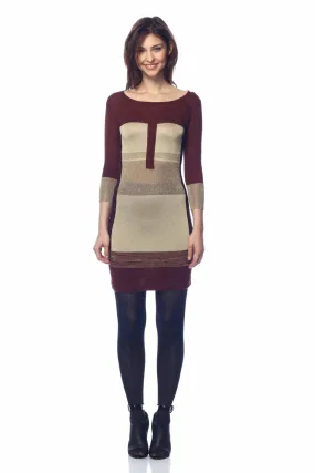 Evelyn Colorblock Knit-Dress - Burgundy