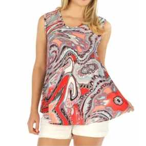 Floral Abstract Print Sleeveless Blouse Tank Top Tunic