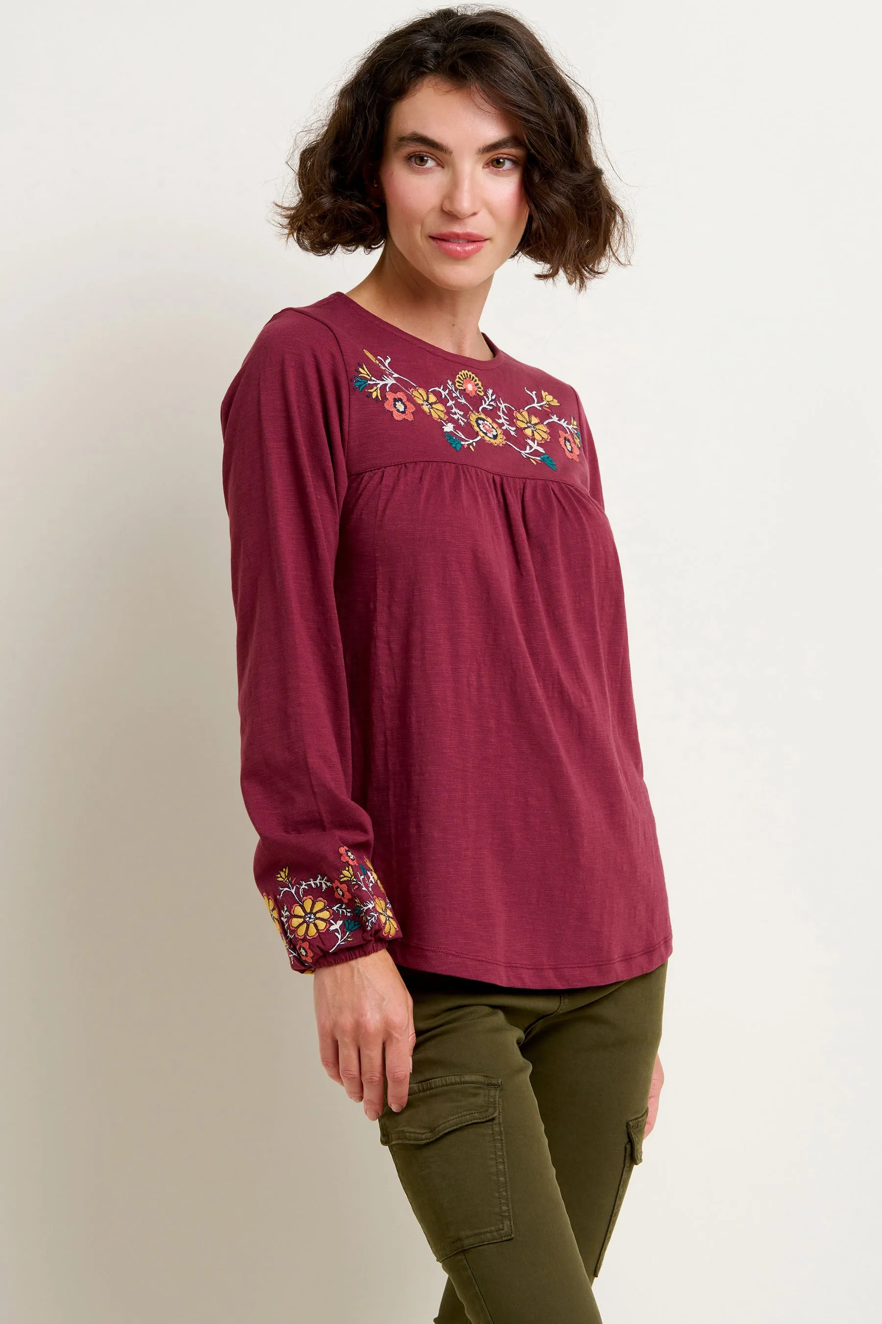 Folk Floral Embroidered Tee