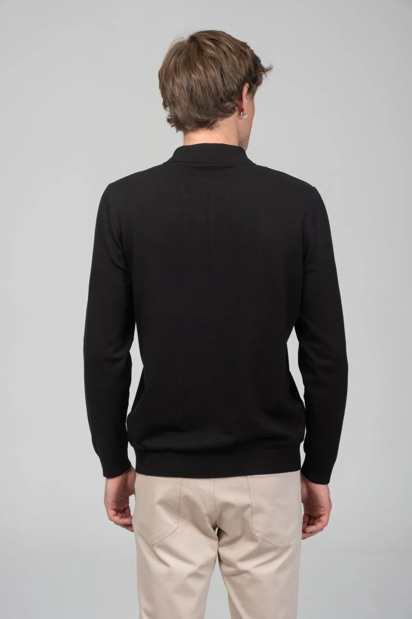 Four Button Down Polo Sweater  - Black