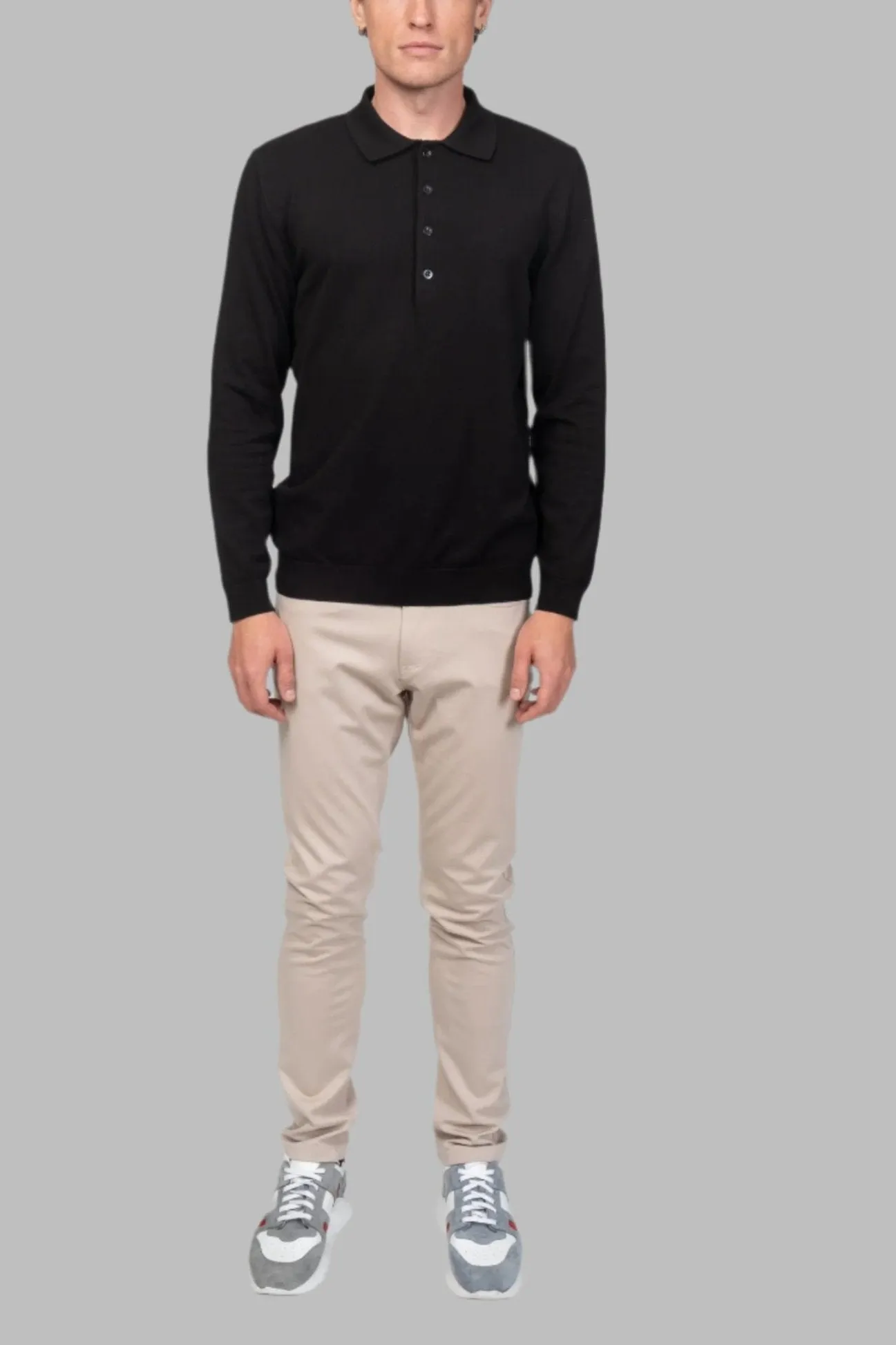 Four Button Down Polo Sweater  - Black