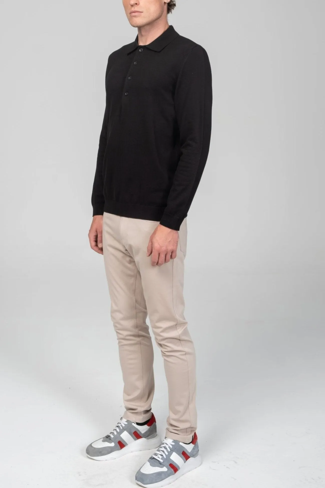 Four Button Down Polo Sweater  - Black